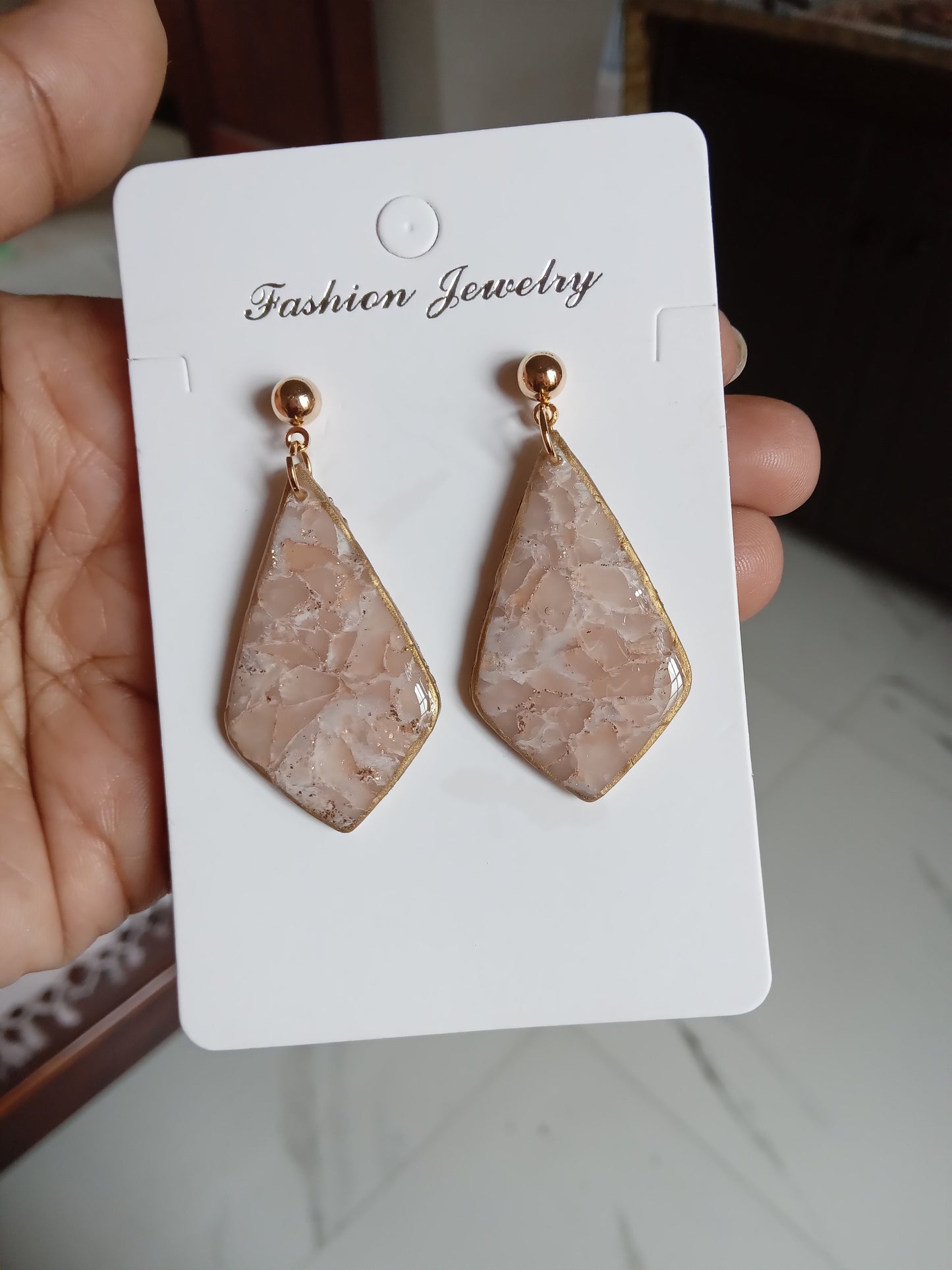 Elegant Pink Stone Drop Earrings – Lightweight Statement Jewelry – Handmade Gift for Women