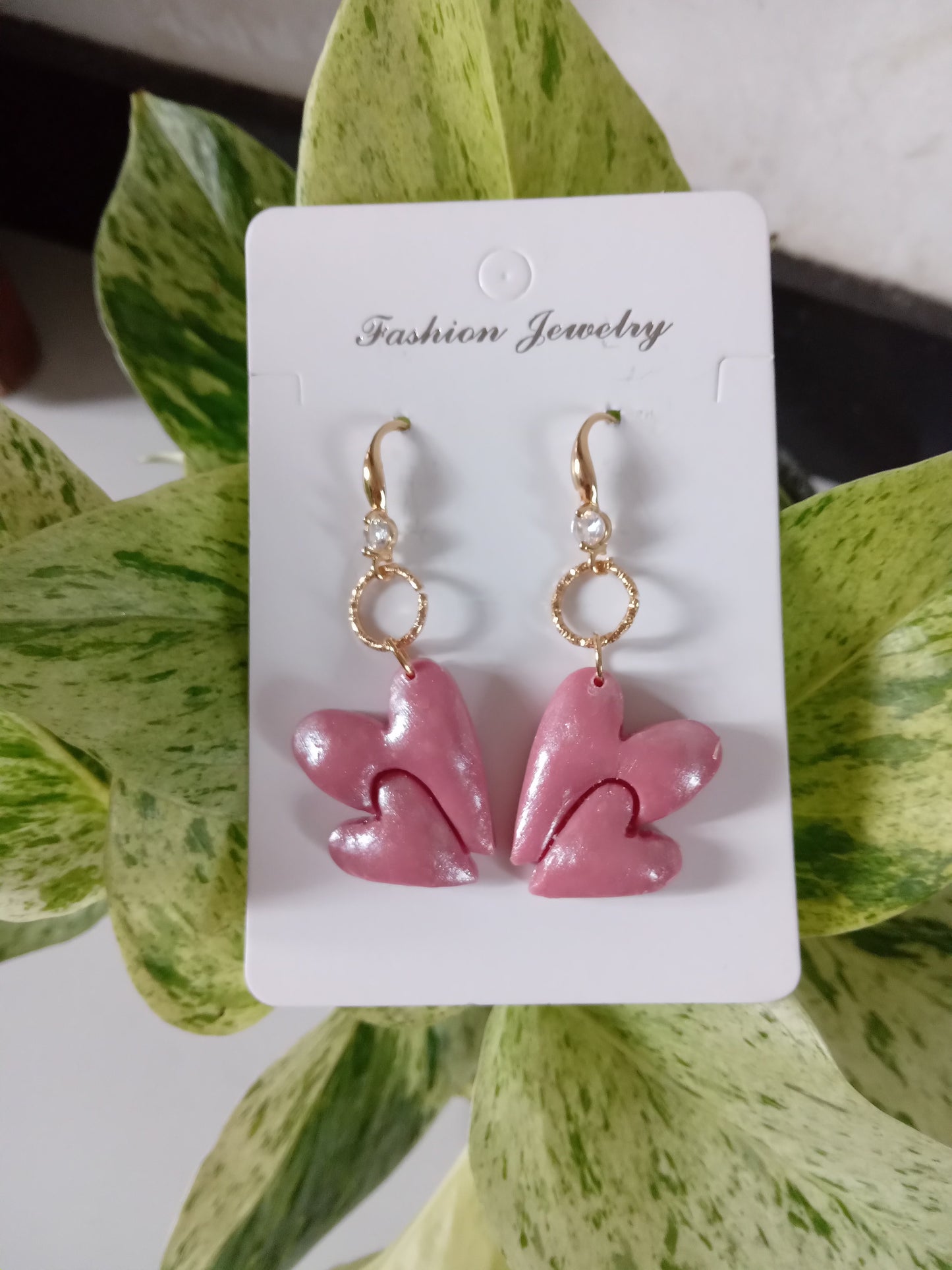 Handmade Pink Heart Polymer Clay Earrings - Lightweight Romantic Dangle Jewelry for Women