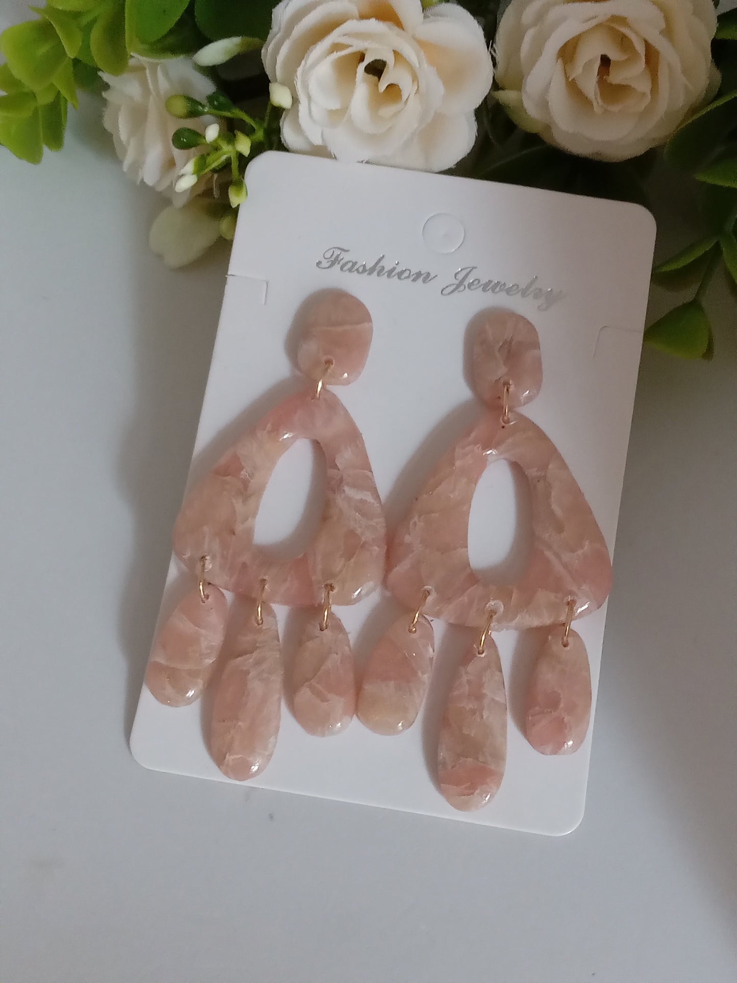 Blush Pink Statement Polymer Clay Earrings - Lightweight Dangle Jewelry