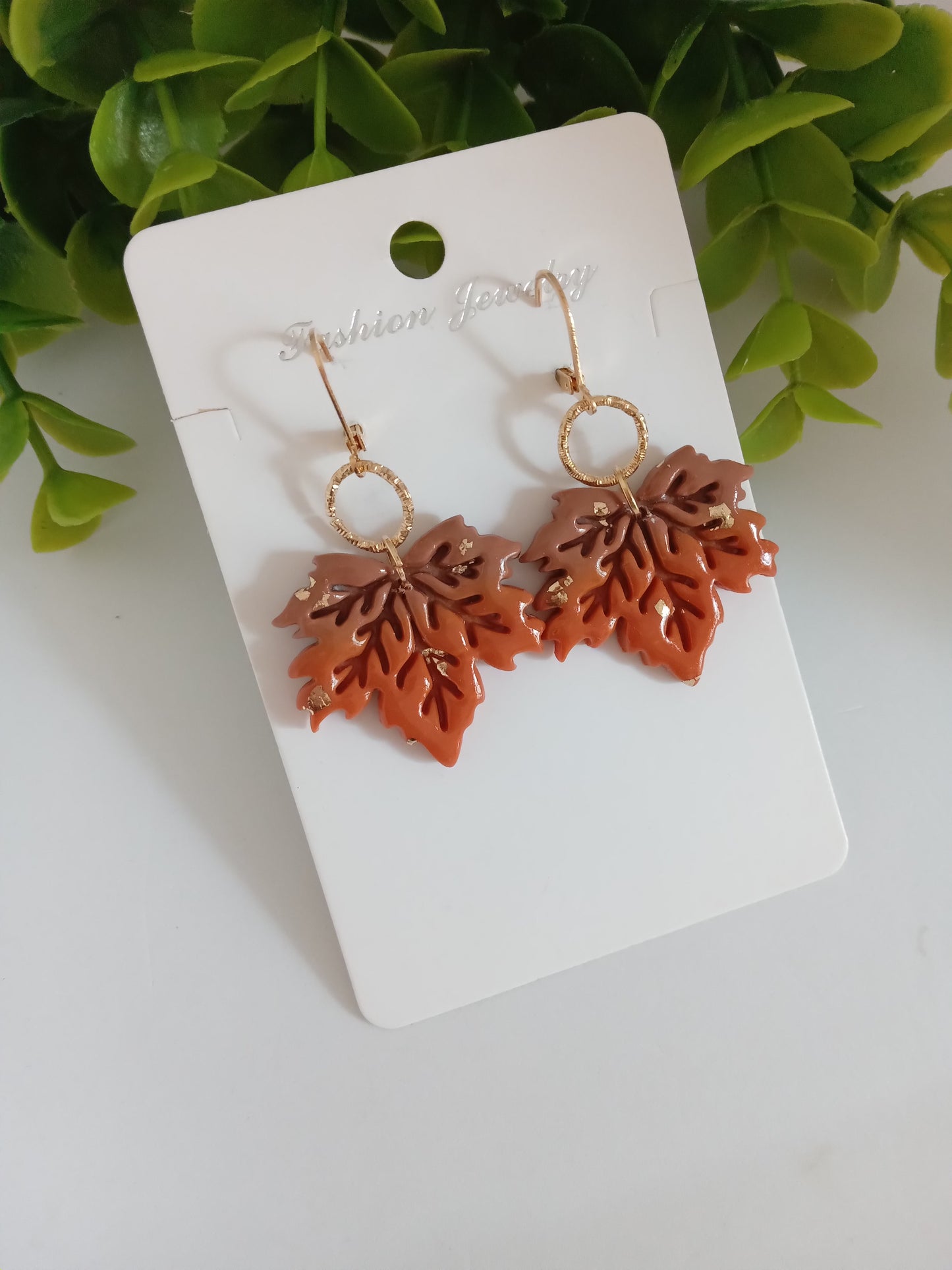 Fall Leaf Drop Earrings - Handmade Polymer Clay Maple/Autumn Jewelry for Women