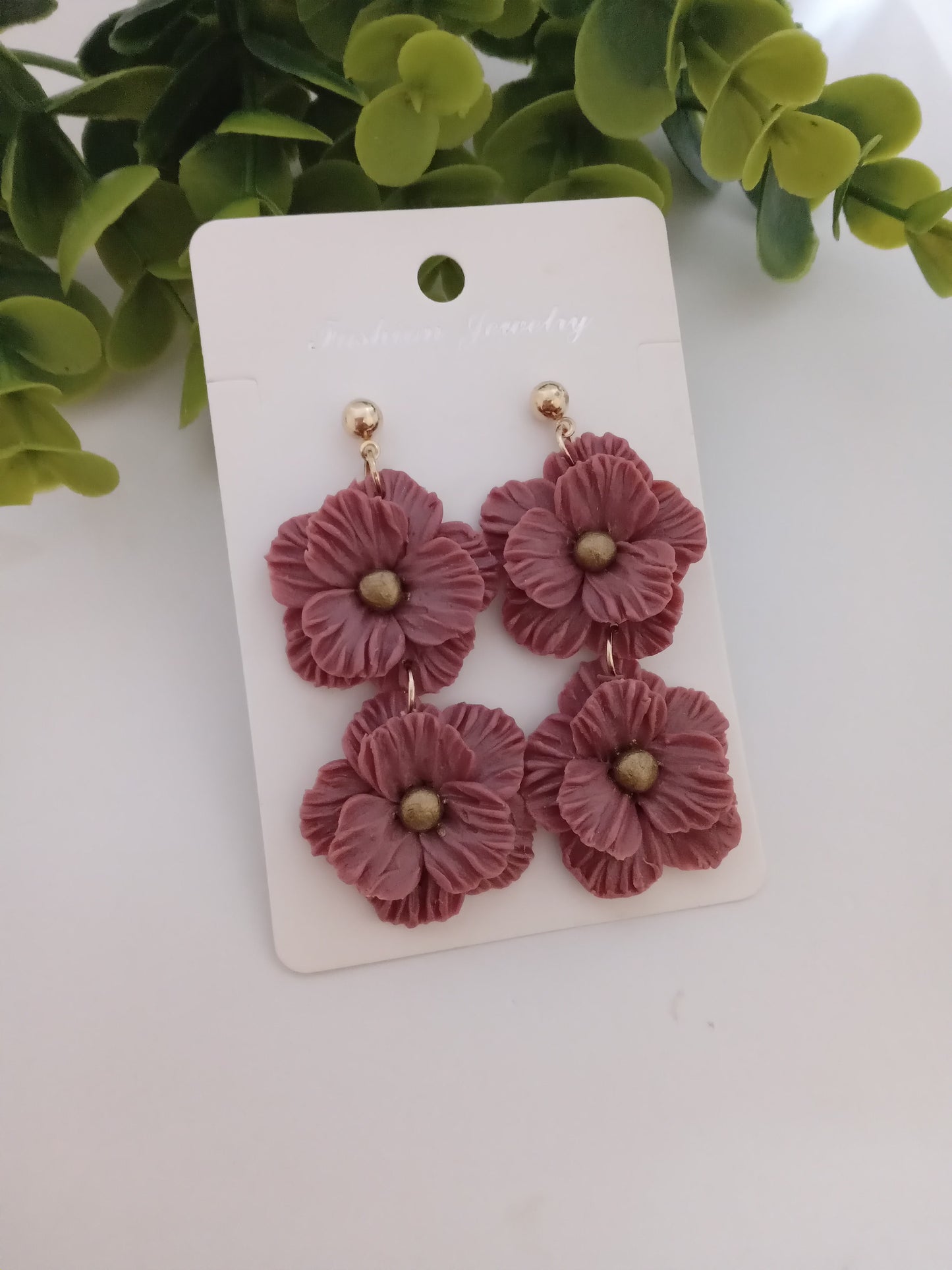 Handmade Dusty Rose Flower Statement Earrings – Lightweight Polymer Clay Floral Jewelry for Women, Elegant Wedding & Everyday Wear