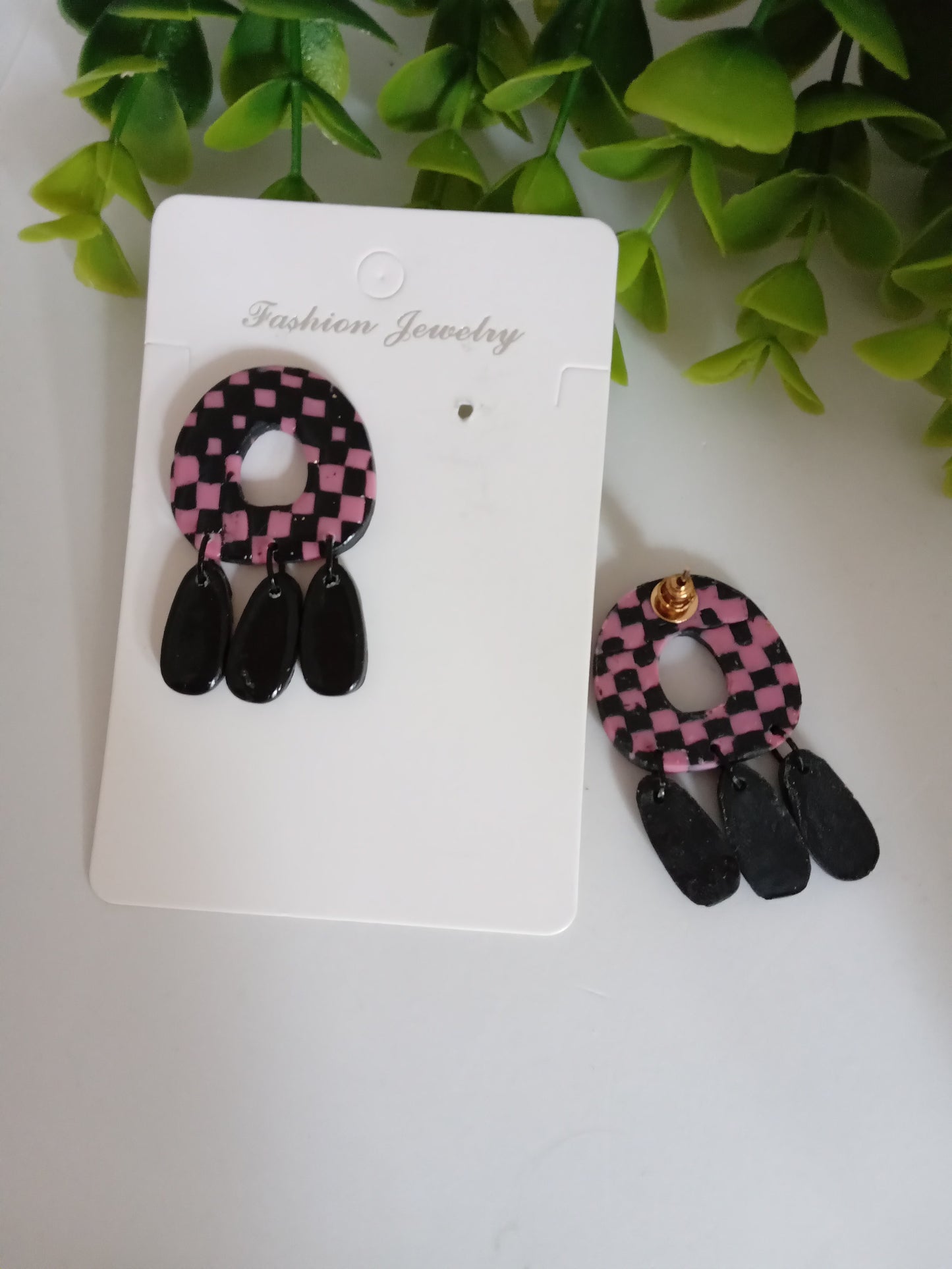 Handmade Polymer Clay Checkerboard Dangle Earrings- Lightweight Jewelry for Women
