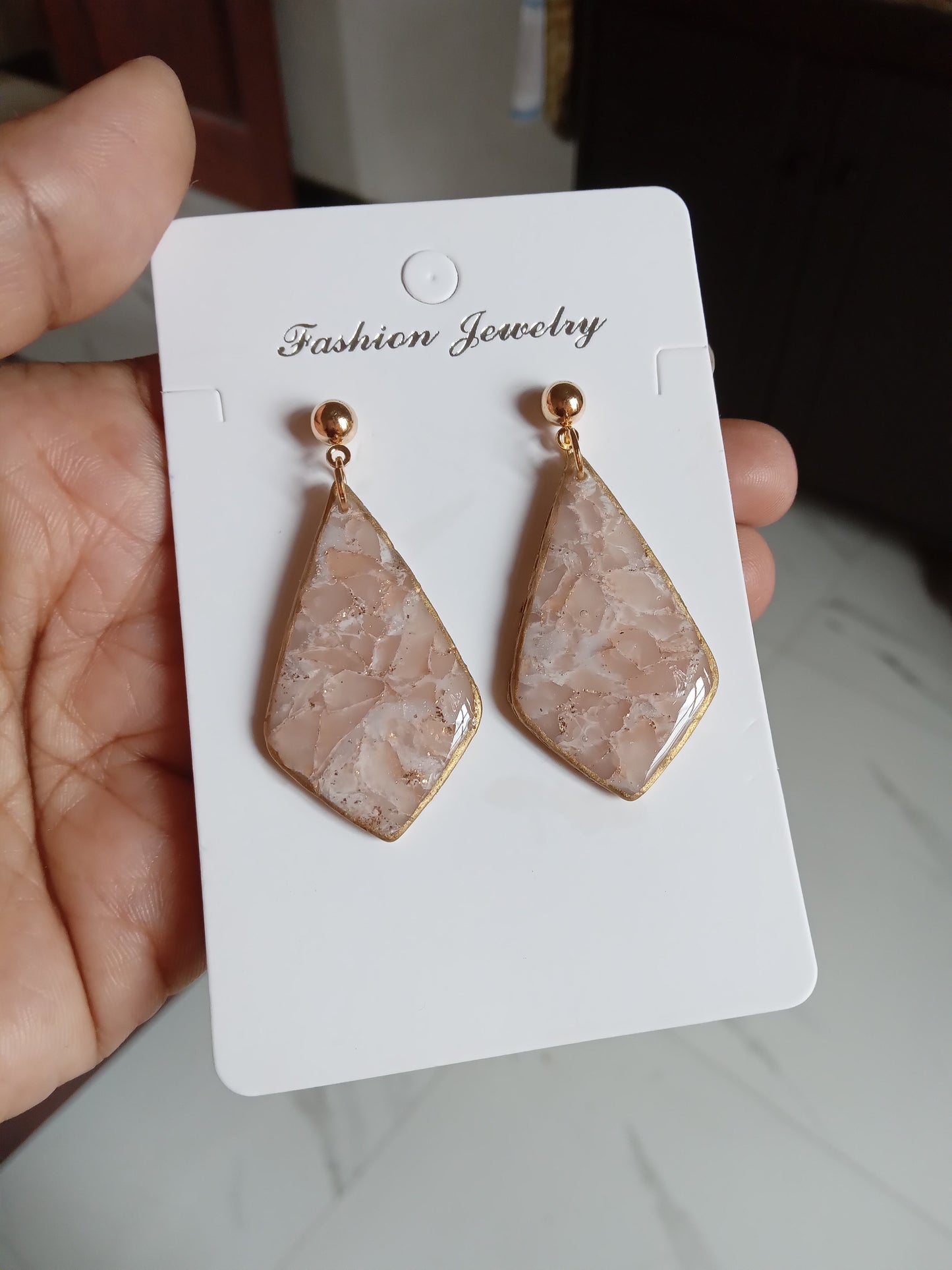 Elegant Pink Stone Drop Earrings – Lightweight Statement Jewelry – Handmade Gift for Women