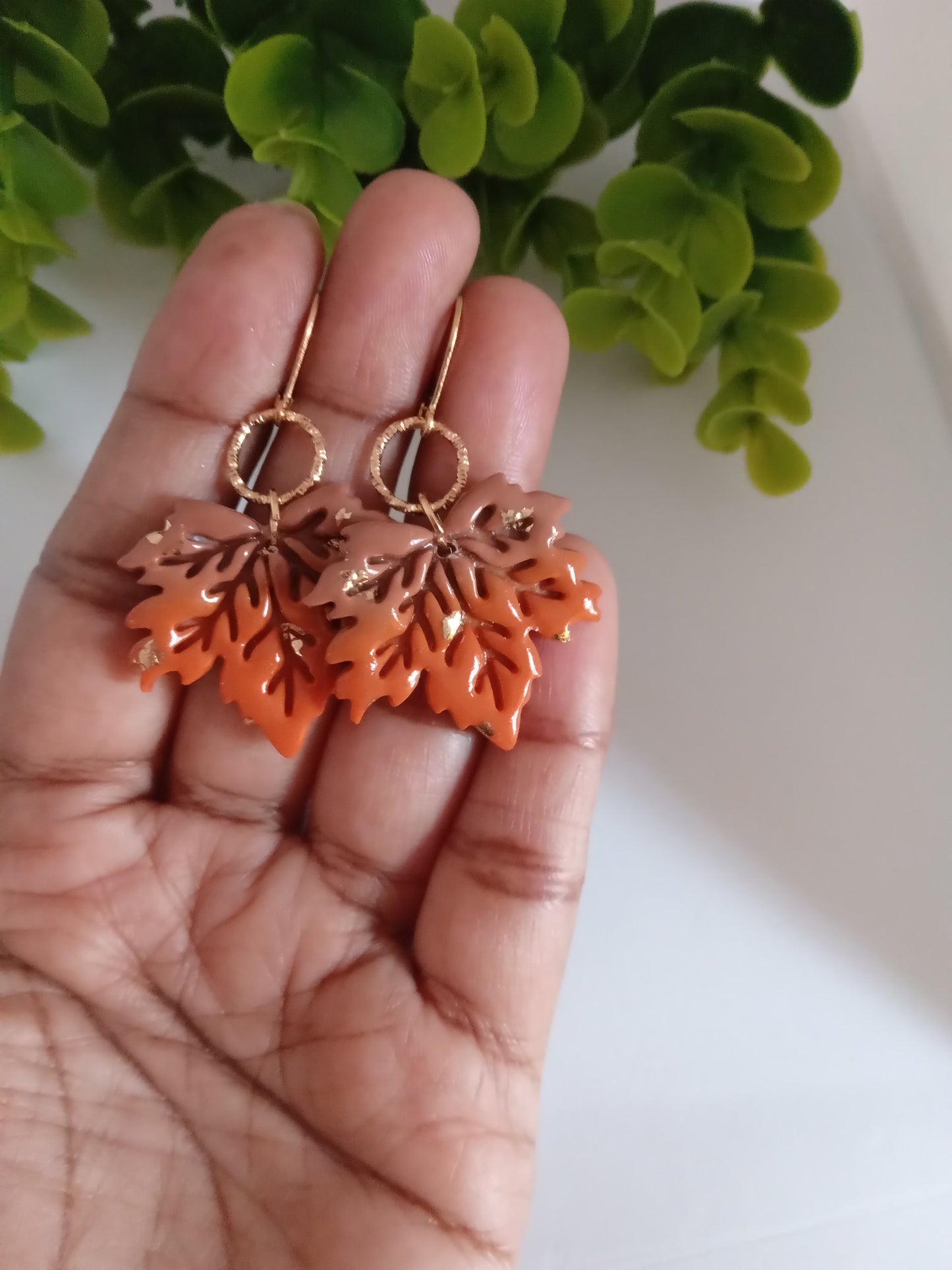 Fall Leaf Drop Earrings - Handmade Polymer Clay Maple/Autumn Jewelry for Women