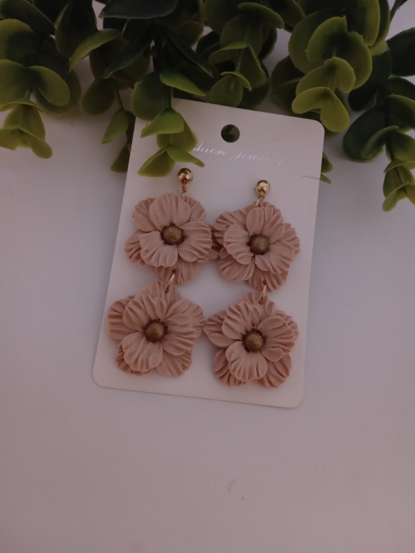 Handmade Dusty Rose Flower Statement Earrings – Lightweight Polymer Clay Floral Jewelry for Women, Elegant Wedding & Everyday Wear