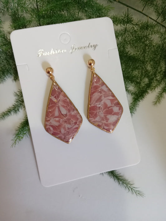 Elegant Pink Marbled Earrings- Handmade Statement Jewelry Gift