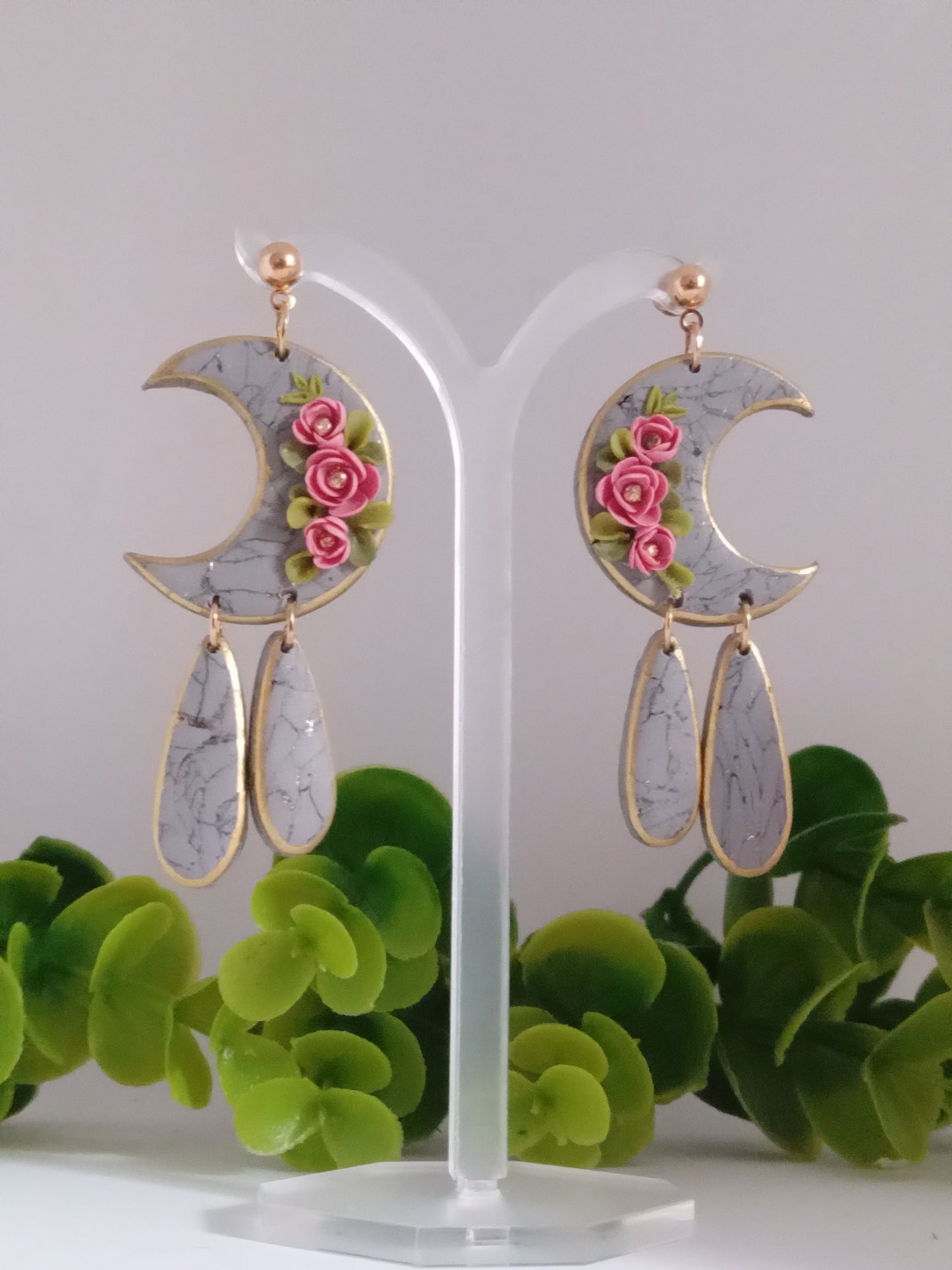 Handmade Polymer Clay Dangle Earring Floral Boho Statement Unique Gift Jewelry