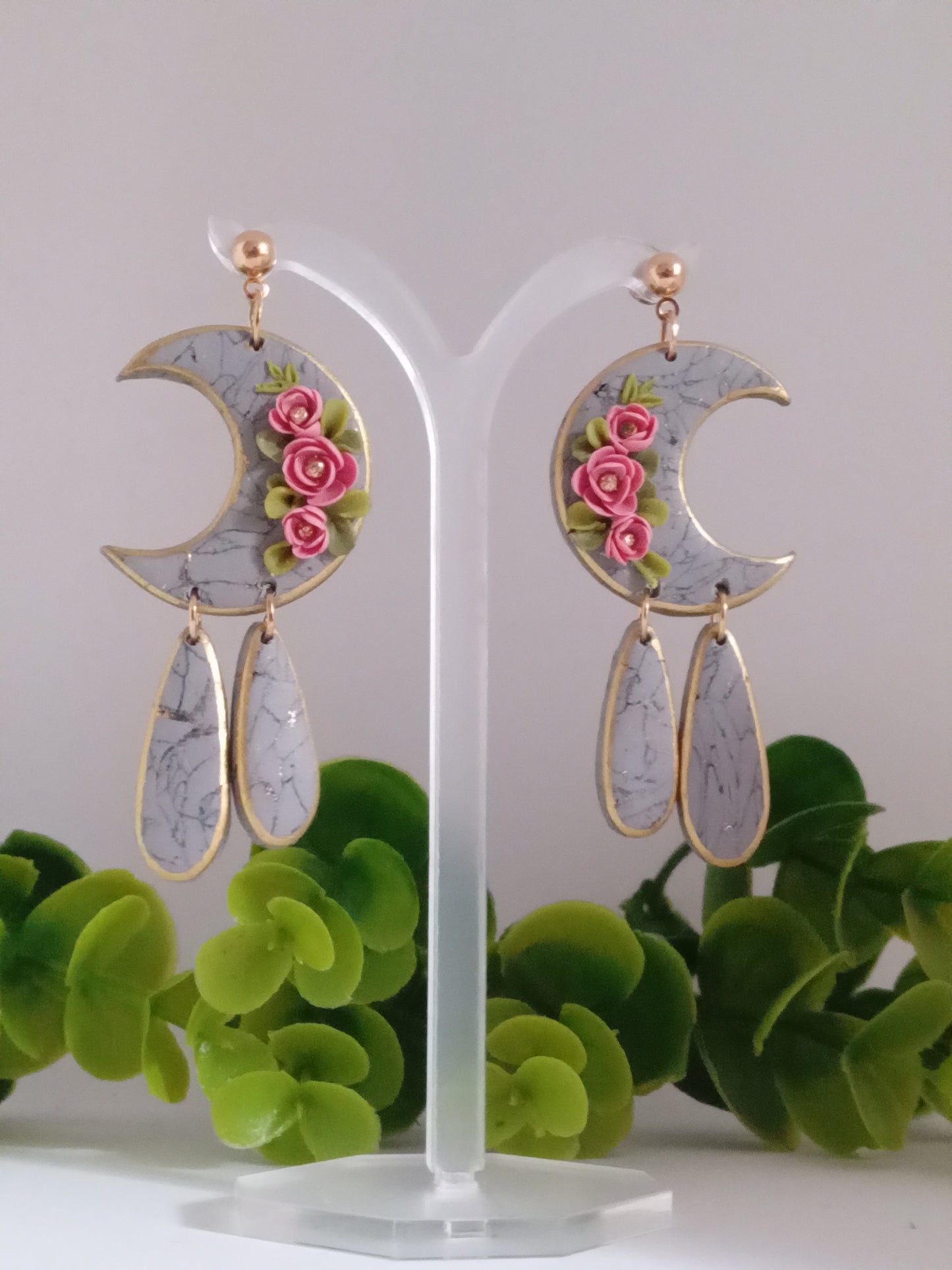 Handmade Polymer Clay Dangle Earring Floral Boho Statement Unique Gift Jewelry