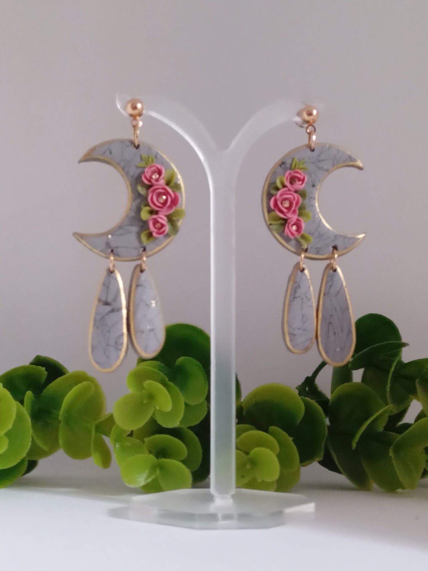 Handmade Polymer Clay Dangle Earring Floral Boho Statement Unique Gift Jewelry