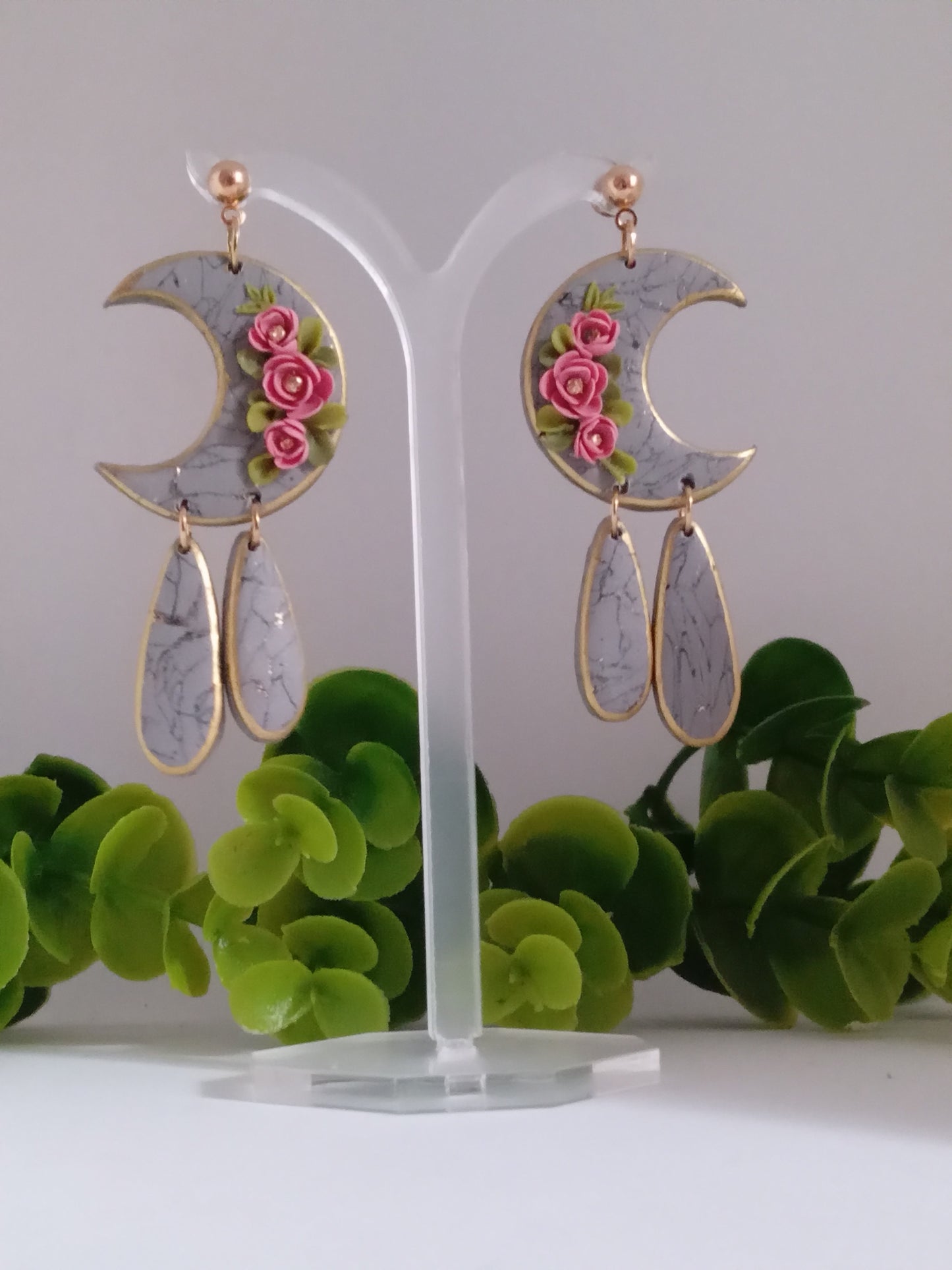 Handmade Polymer Clay Dangle Earring Floral Boho Statement Unique Gift Jewelry