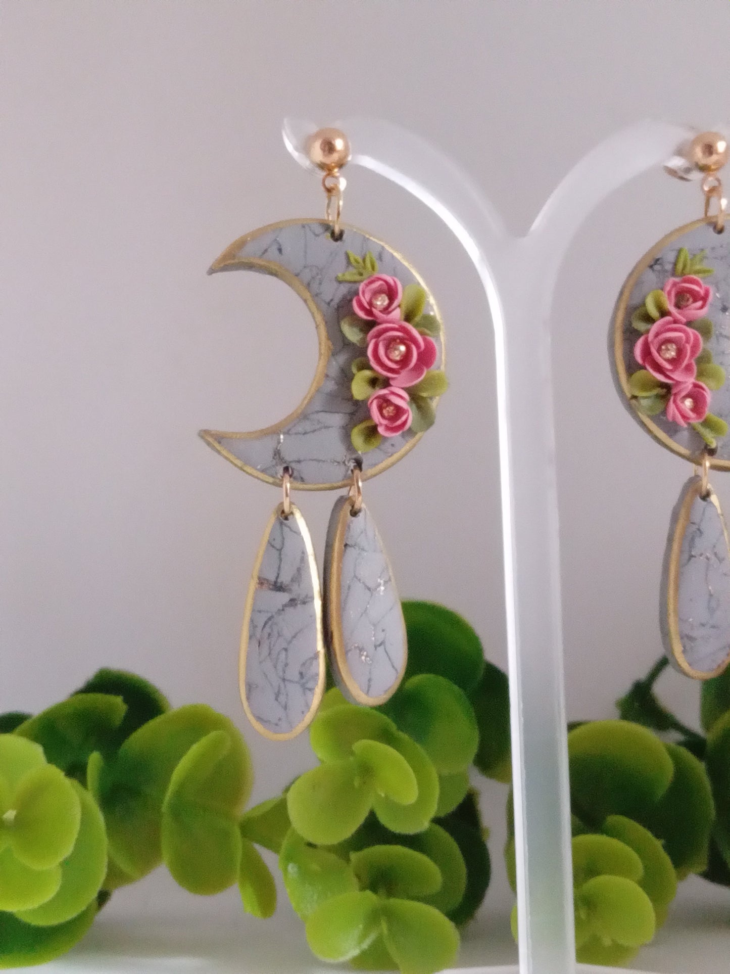 Handmade Polymer Clay Dangle Earring Floral Boho Statement Unique Gift Jewelry