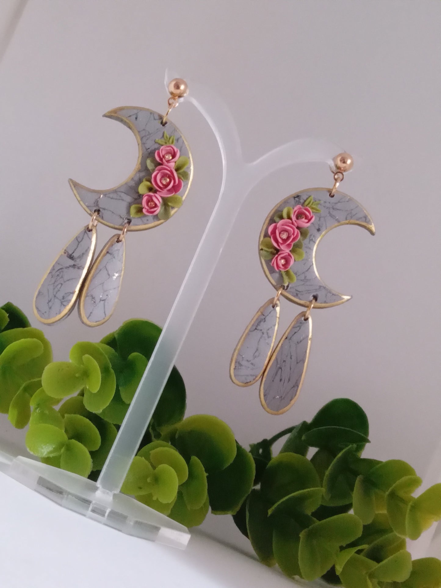 Handmade Polymer Clay Dangle Earring Floral Boho Statement Unique Gift Jewelry