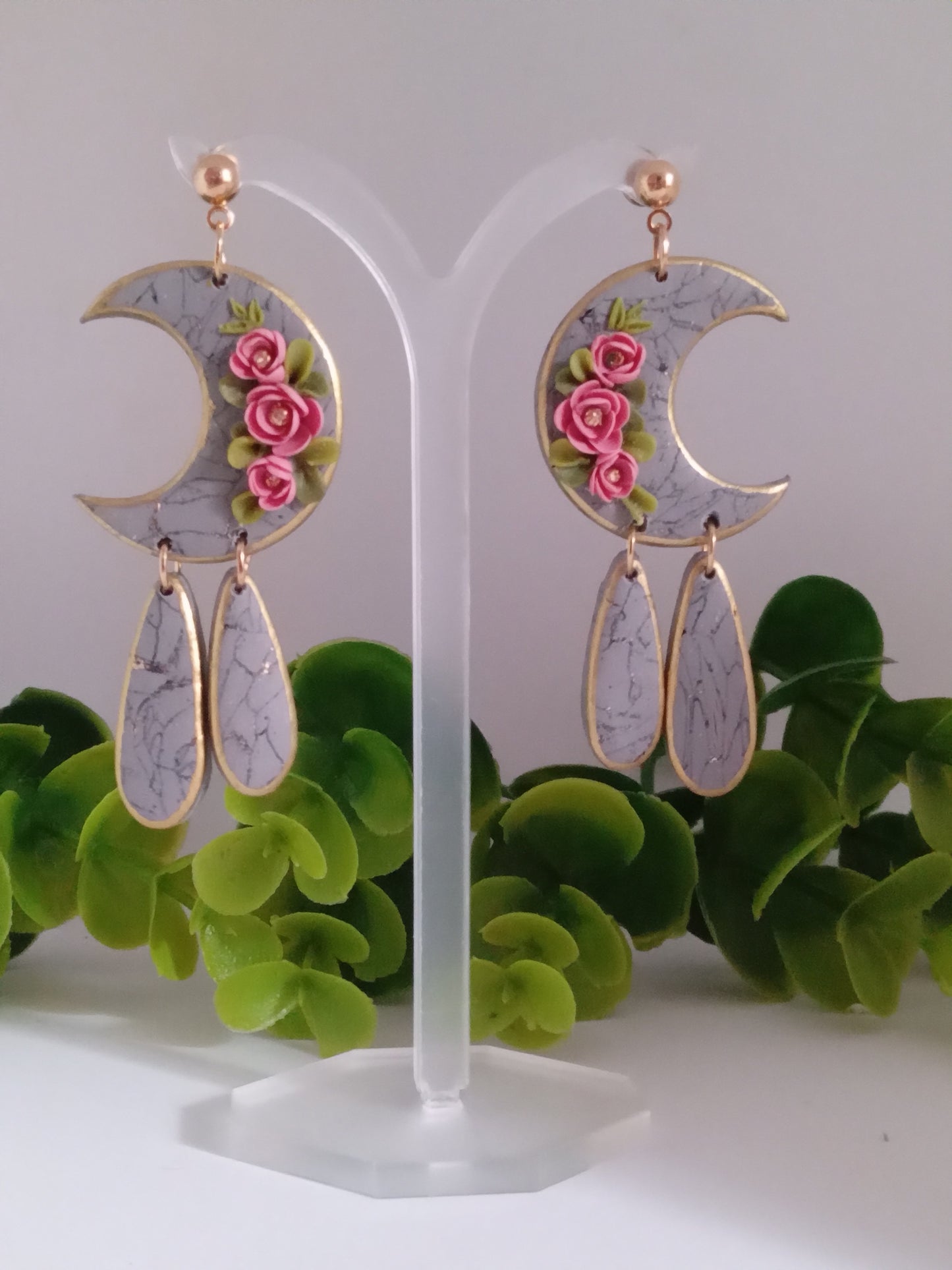 Handmade Polymer Clay Dangle Earring Floral Boho Statement Unique Gift Jewelry