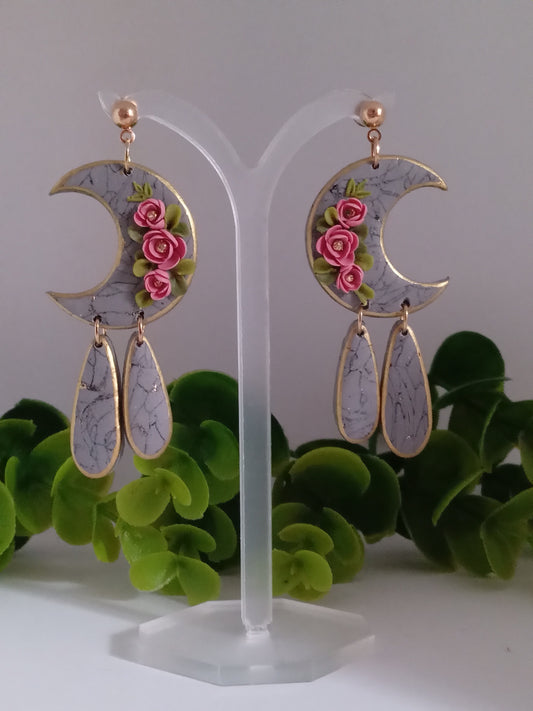 Handmade Polymer Clay Dangle Earring Floral Boho Statement Unique Gift Jewelry