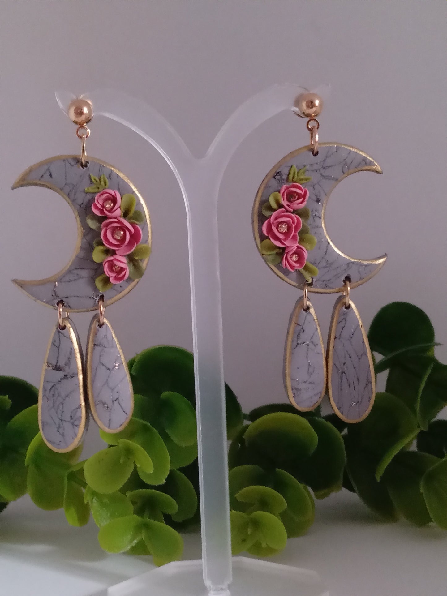 Handmade Polymer Clay Dangle Earring Floral Boho Statement Unique Gift Jewelry