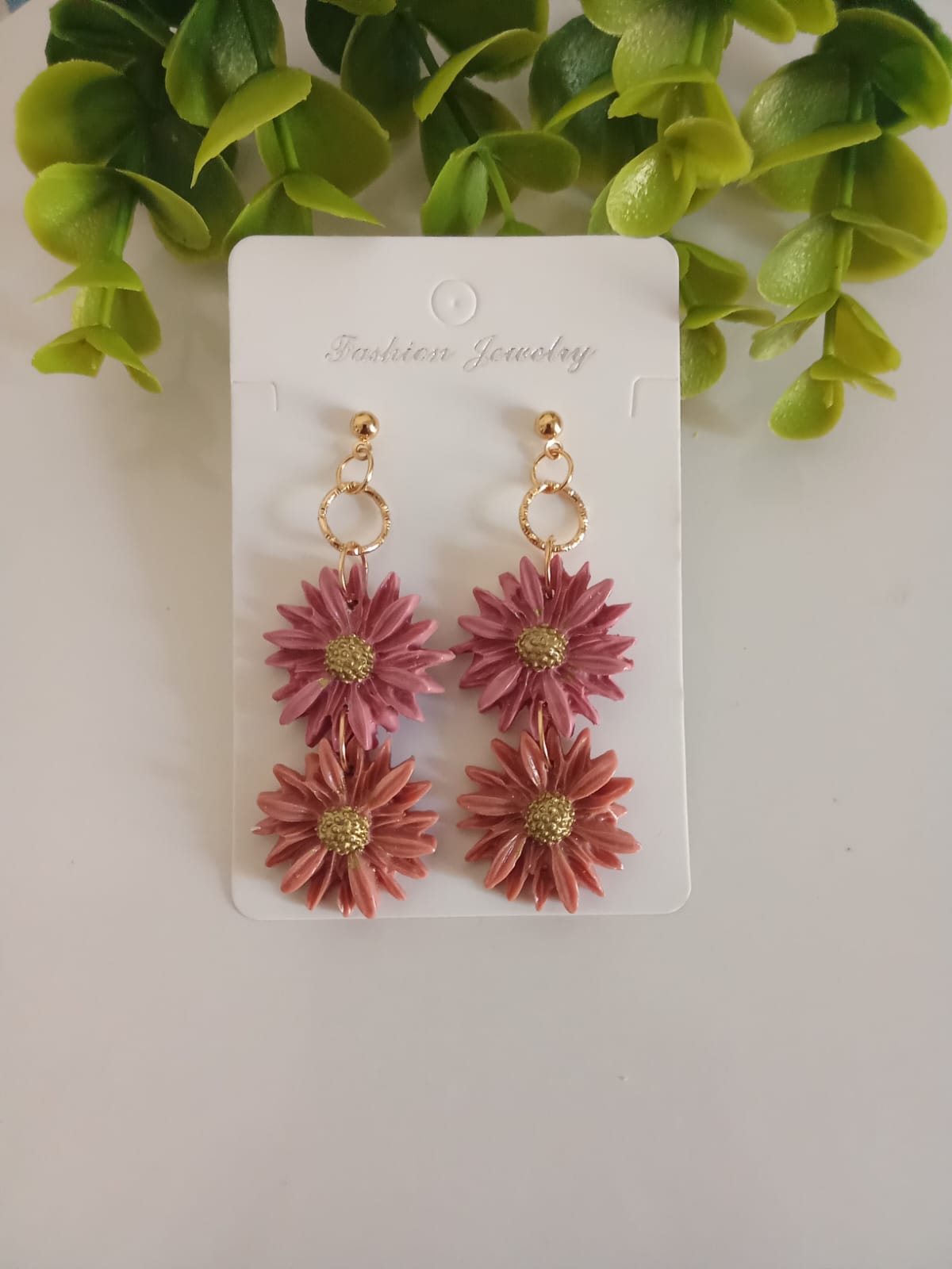Handmade Polymer Clay Pink Daisy Earring Floral Artisan Dangle Earrings for Women