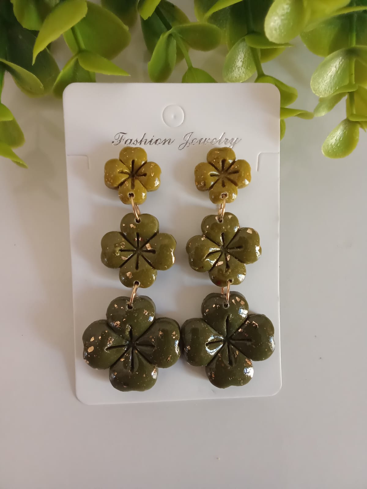 Handmade Polymer Clay Dangle Earring Boho Statement Patrick's  Four Clover Earring