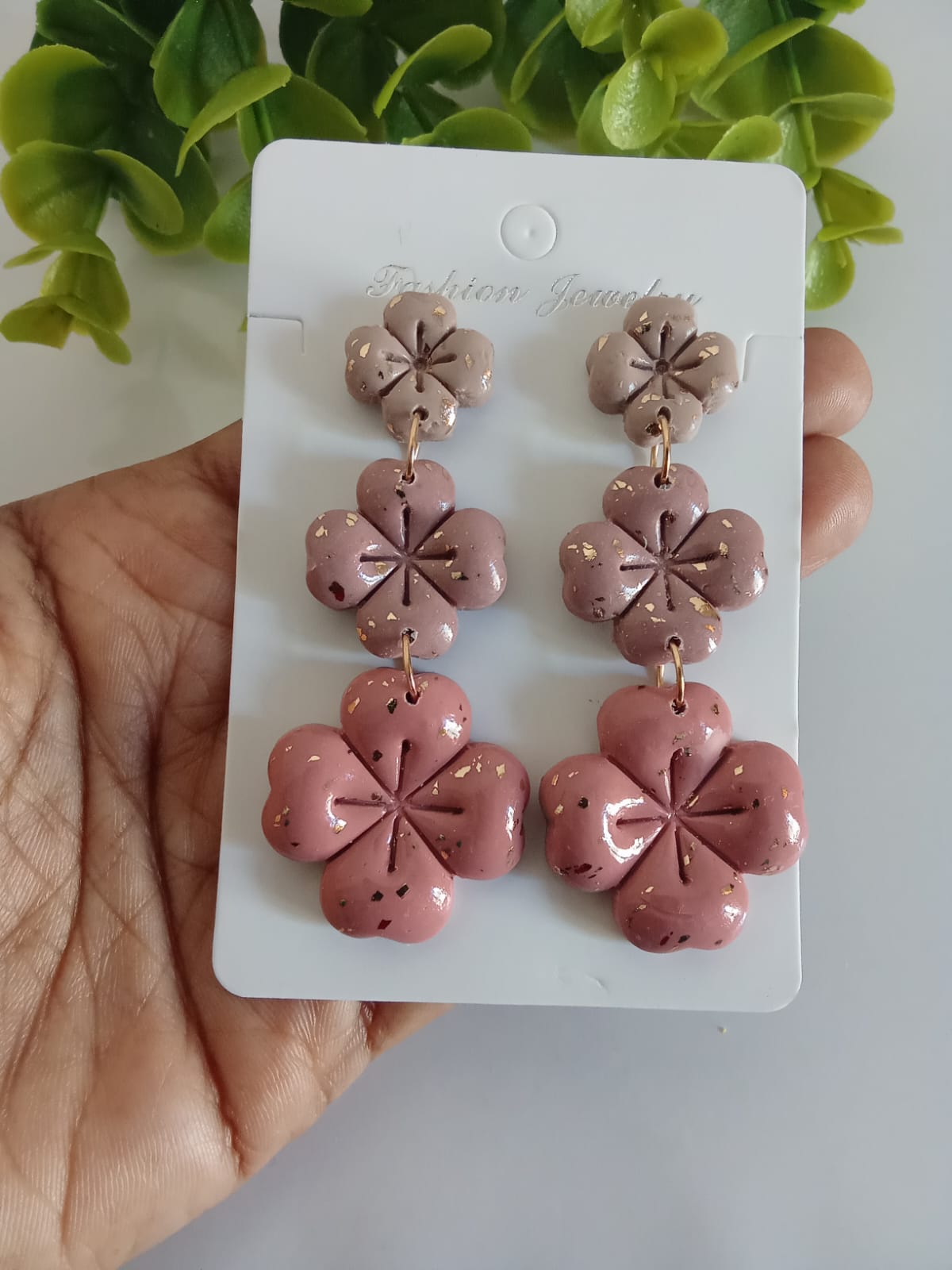 Handmade Polymer Clay four Clover Drop Earring Patrick's Day