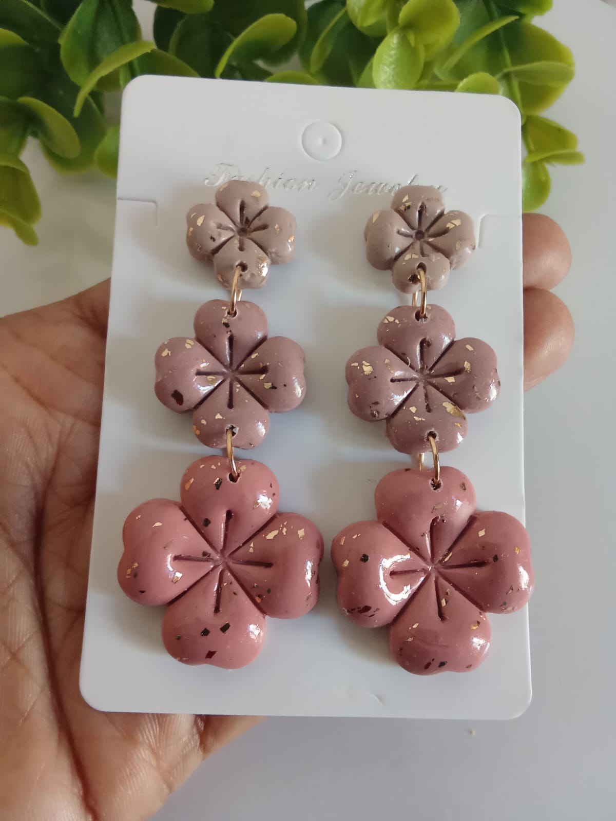 Handmade Polymer Clay four Clover Drop Earring Patrick's Day