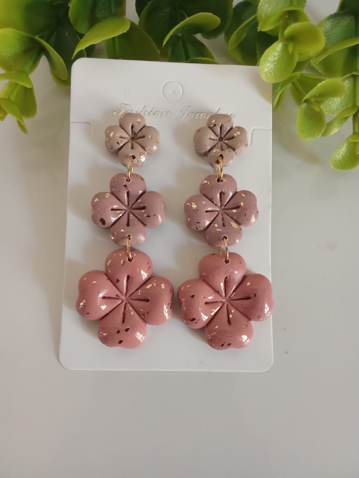 Handmade Polymer Clay four Clover Drop Earring Patrick's Day