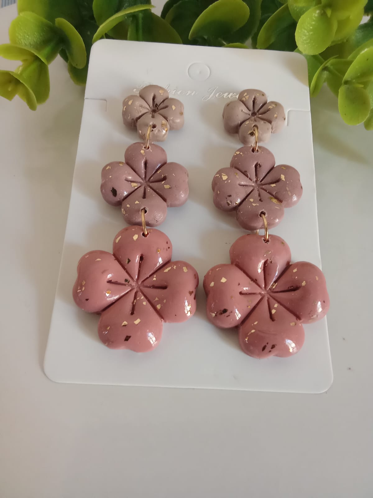 Handmade Polymer Clay four Clover Drop Earring Patrick's Day