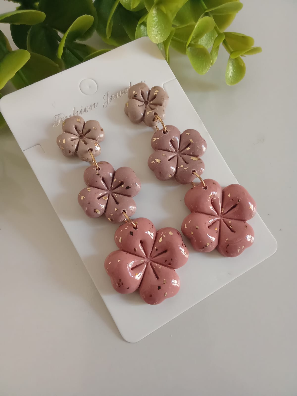 Handmade Polymer Clay four Clover Drop Earring Patrick's Day