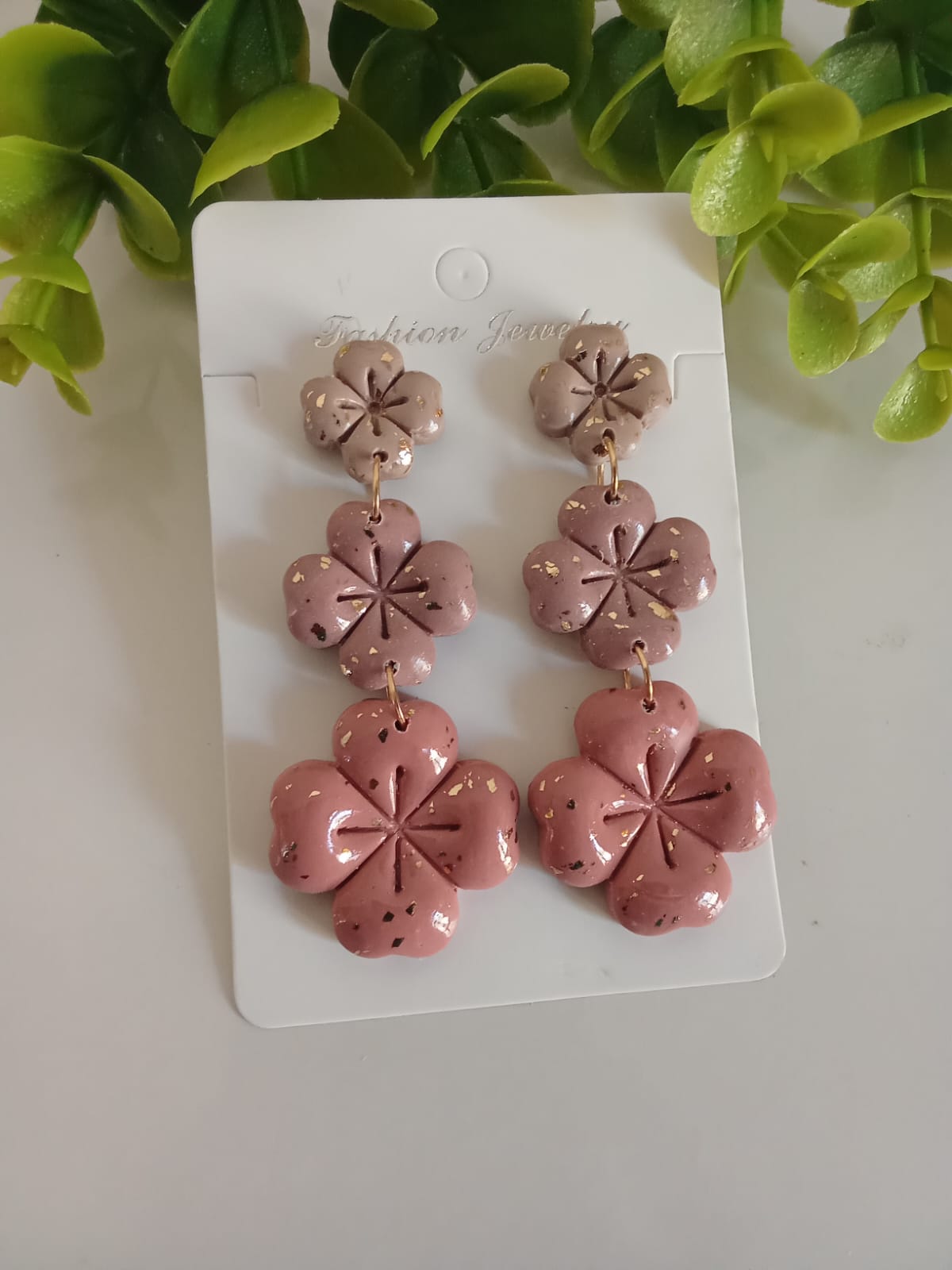Handmade Polymer Clay four Clover Drop Earring Patrick's Day