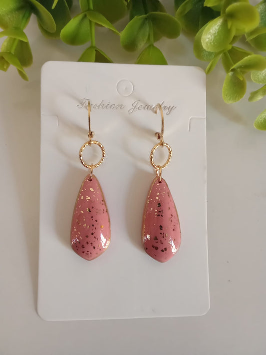 Handmade Polymer Clay  Pink Earring Dangle Boho Statement Earring