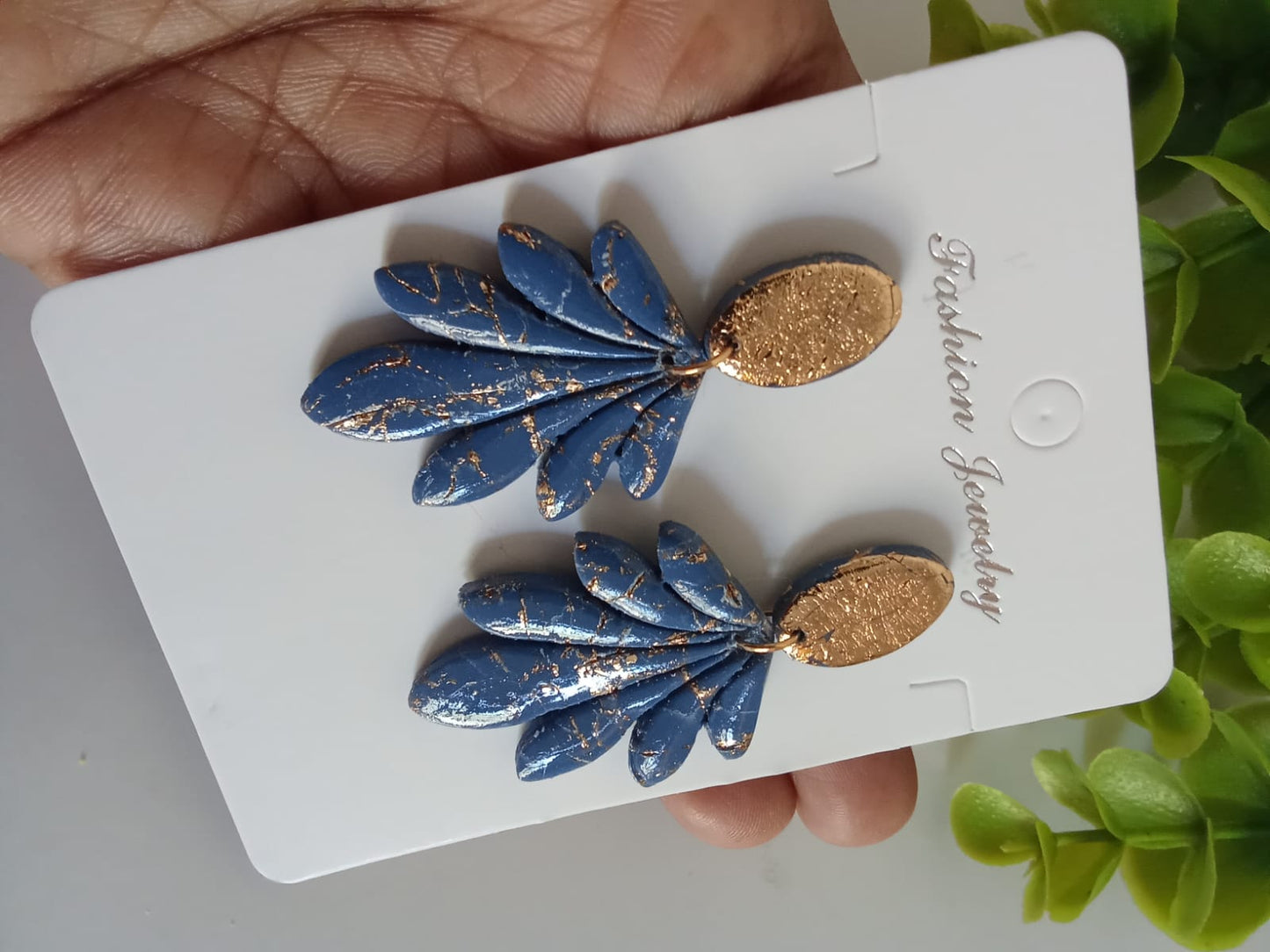 Handmade Polymer Clay Dangle Blue Earring Wedding Jewelry