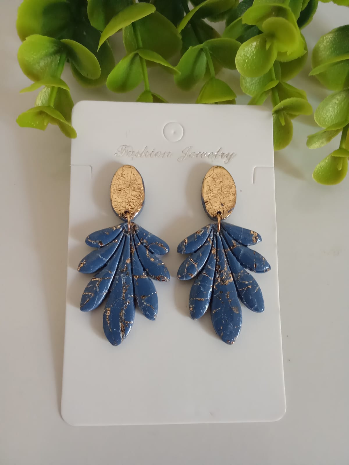 Handmade Polymer Clay Dangle Blue Earring Wedding Jewelry