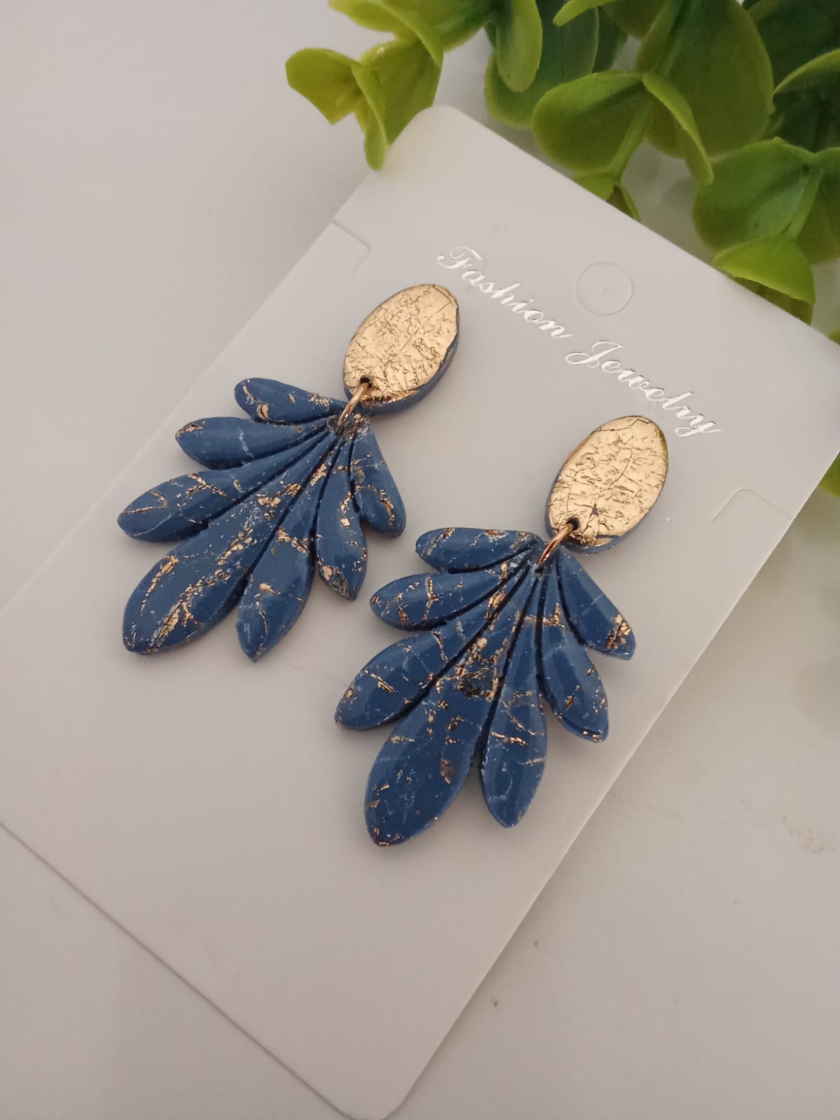 Handmade Polymer Clay Dangle Blue Earring Wedding Jewelry