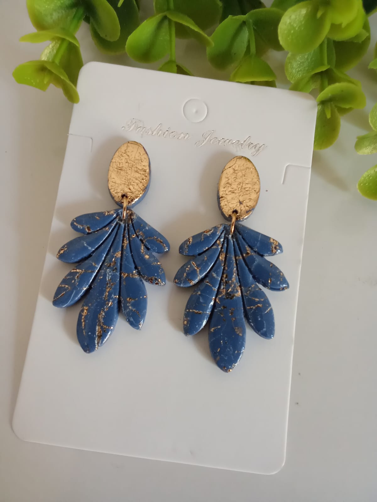 Handmade Polymer Clay Dangle Blue Earring Wedding Jewelry