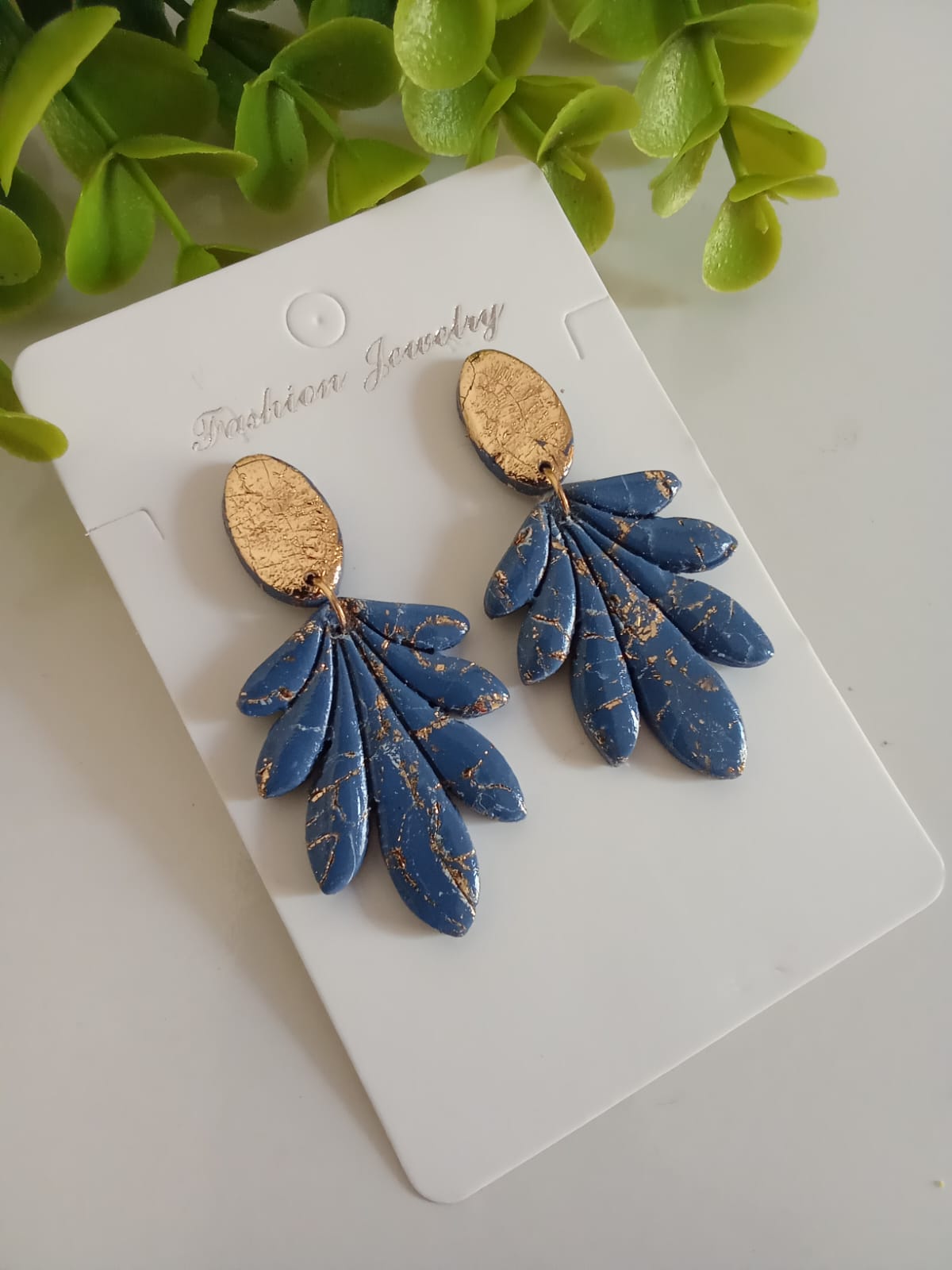 Handmade Polymer Clay Dangle Blue Earring Wedding Jewelry