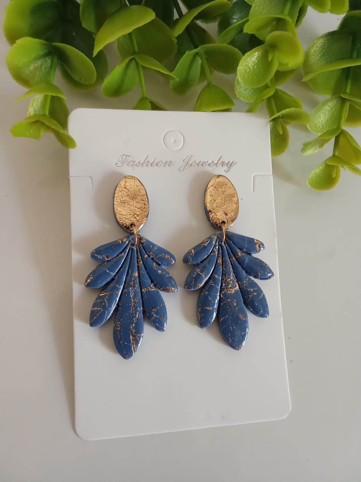 Handmade Polymer Clay Dangle Blue Earring Wedding Jewelry