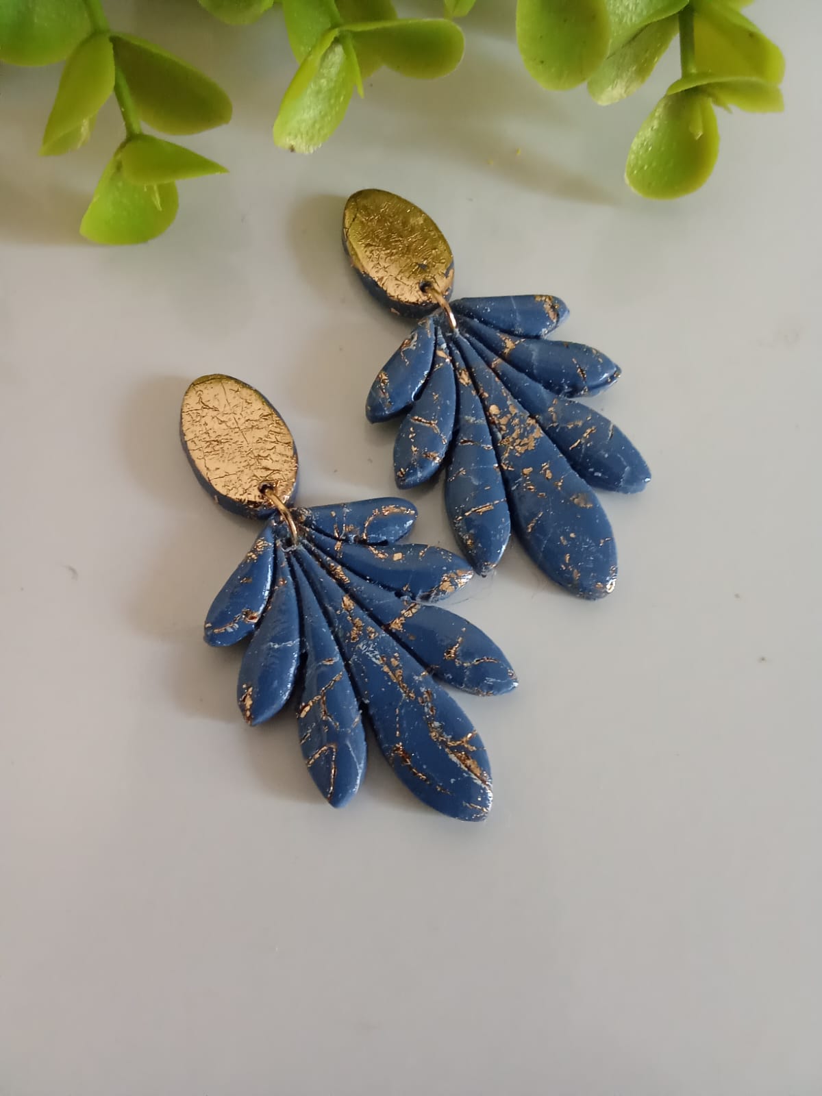 Handmade Polymer Clay Dangle Blue Earring Wedding Jewelry