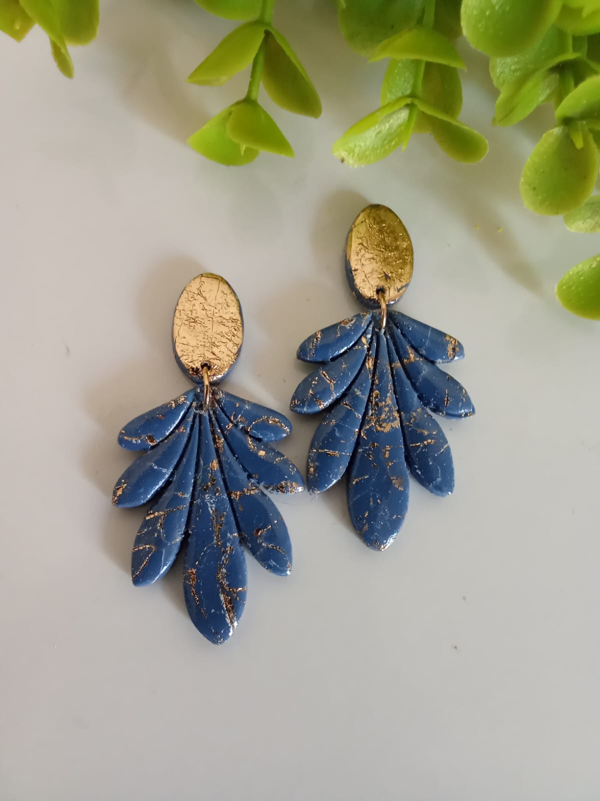 Handmade Polymer Clay Dangle Blue Earring Wedding Jewelry