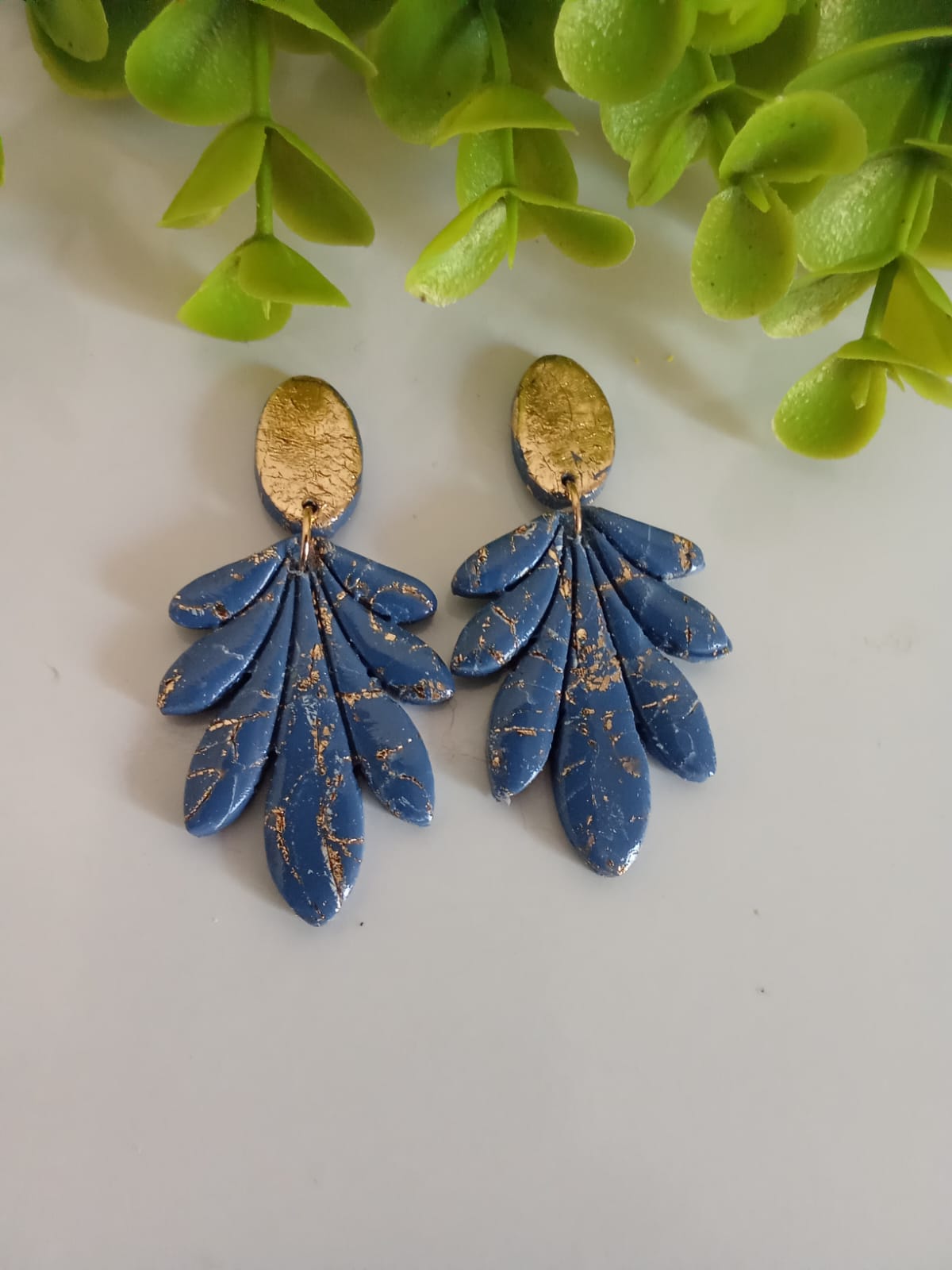 Handmade Polymer Clay Dangle Blue Earring Wedding Jewelry