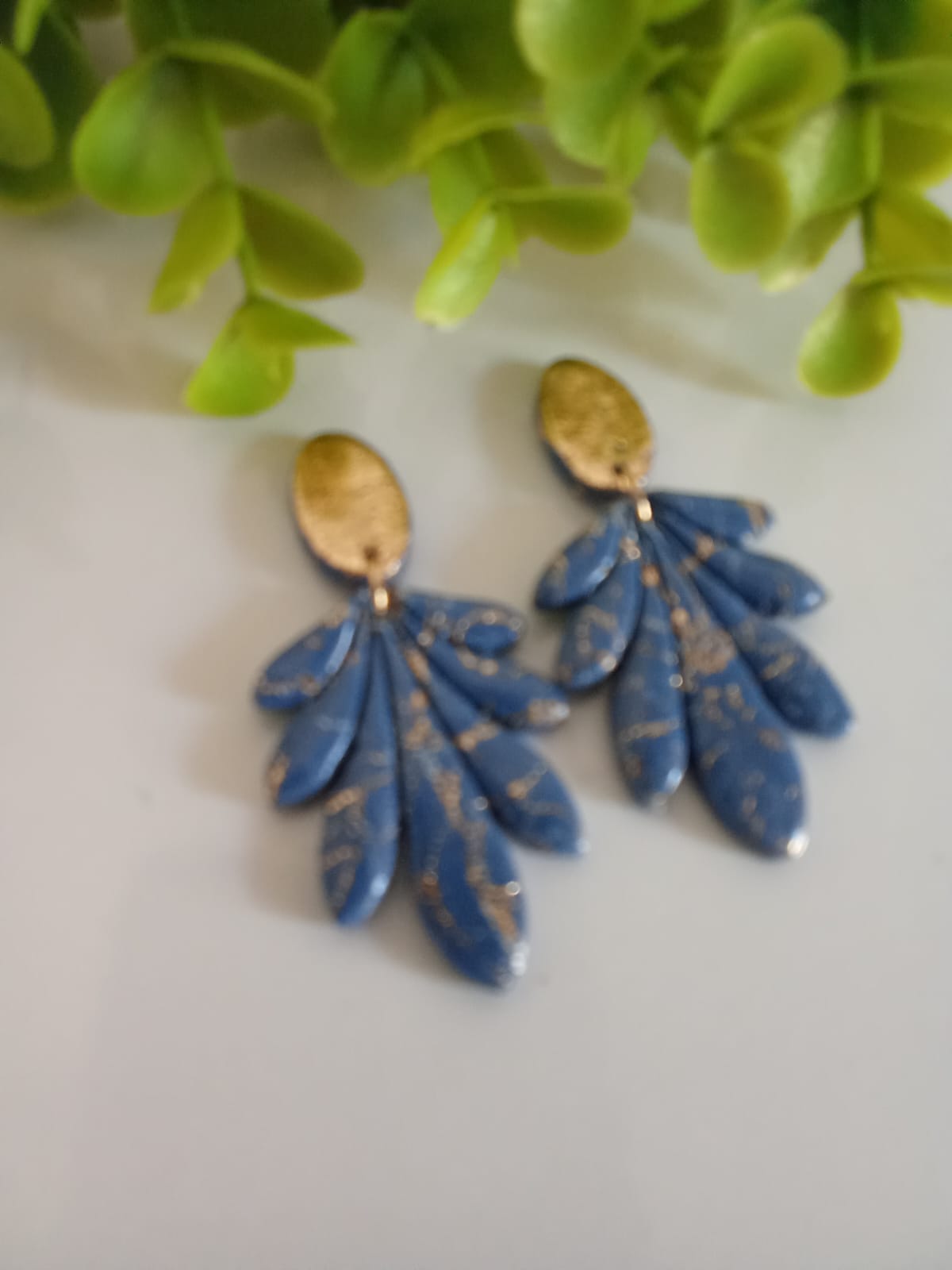 Handmade Polymer Clay Dangle Blue Earring Wedding Jewelry