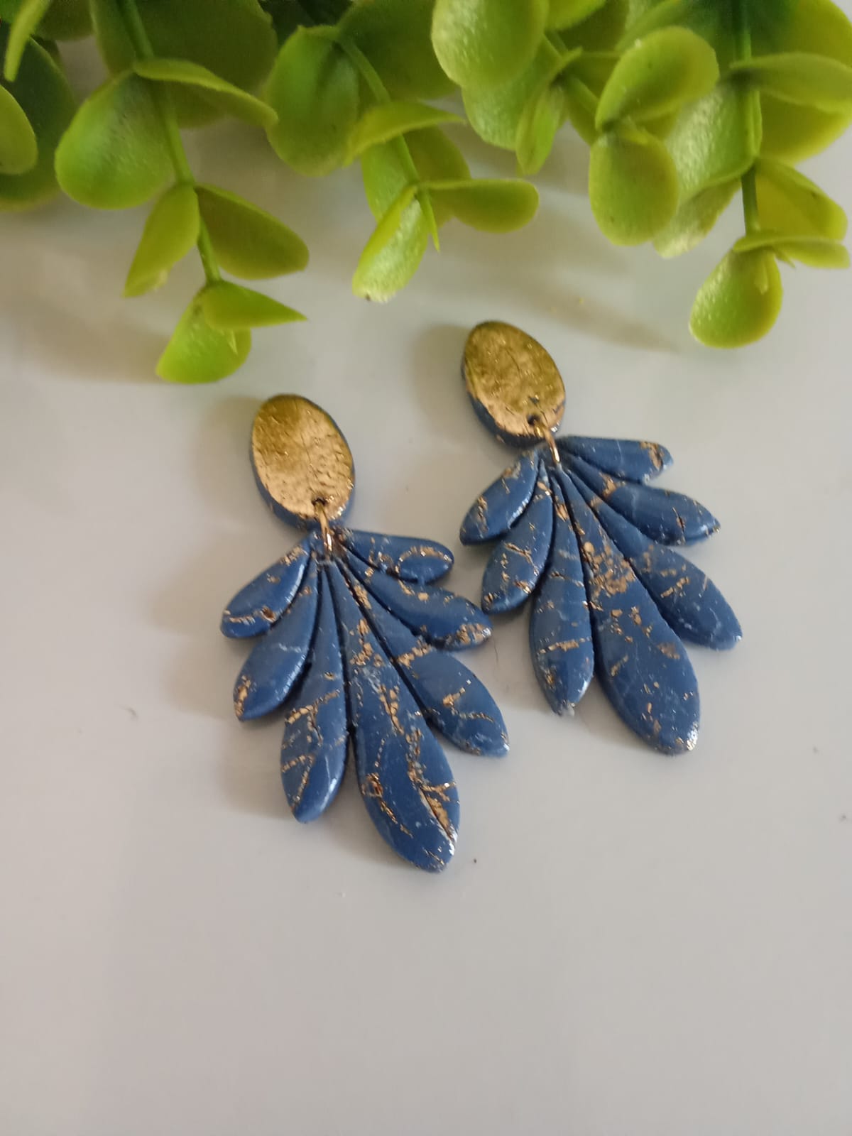 Handmade Polymer Clay Dangle Blue Earring Wedding Jewelry