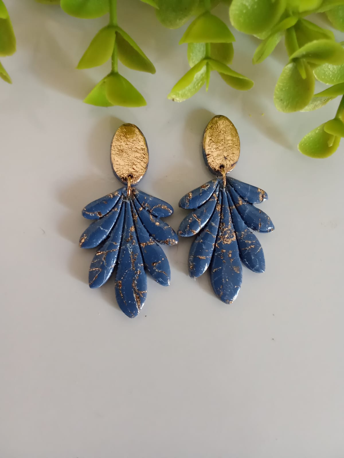 Handmade Polymer Clay Dangle Blue Earring Wedding Jewelry