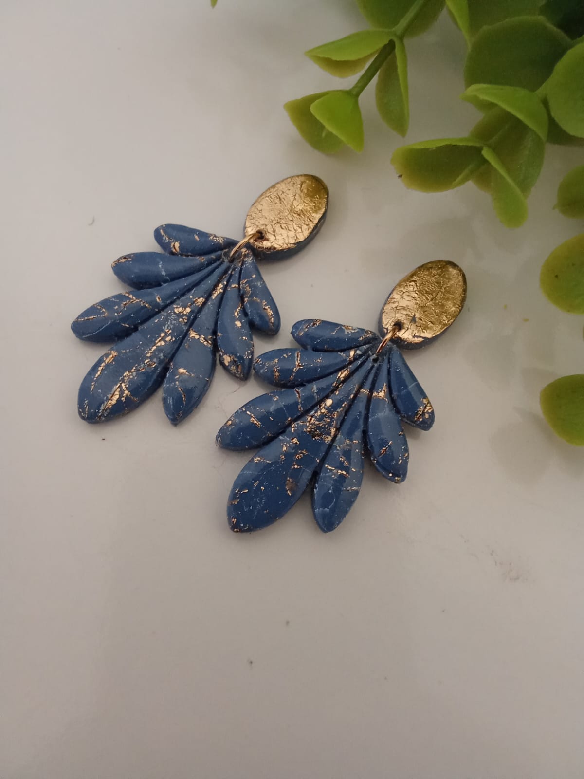 Handmade Polymer Clay Dangle Blue Earring Wedding Jewelry