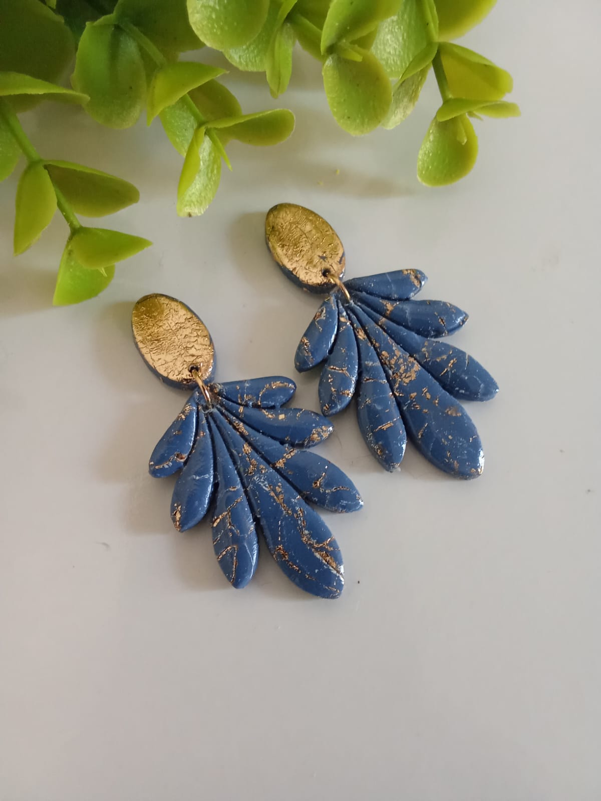 Handmade Polymer Clay Dangle Blue Earring Wedding Jewelry