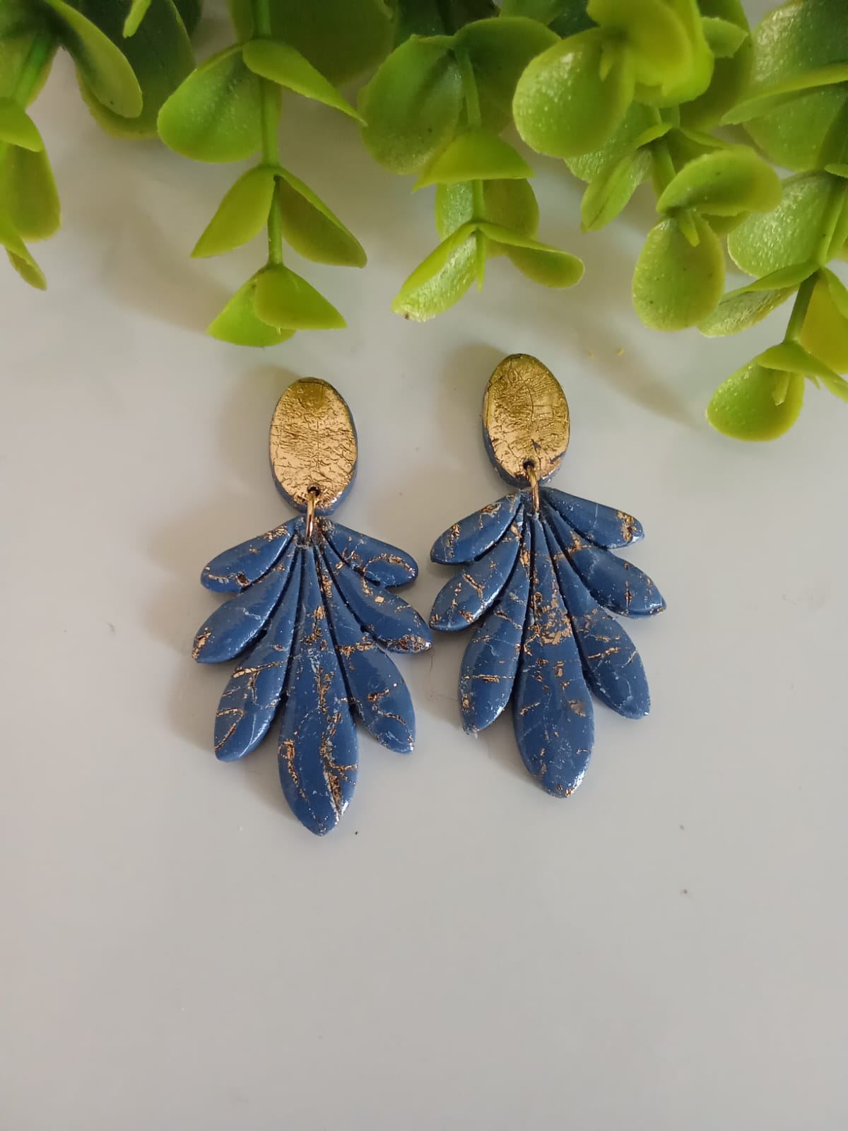 Handmade Polymer Clay Dangle Blue Earring Wedding Jewelry