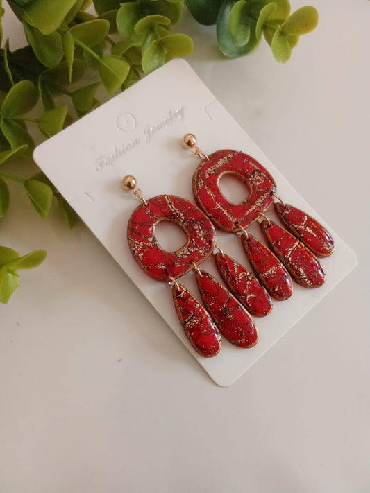 Handmade Polymer Clay Earring Red Dangle Statement Gift ideas