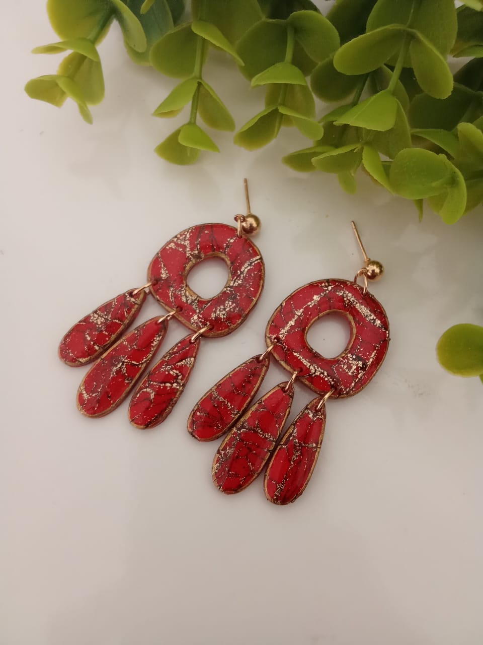 Handmade Polymer Clay Earring Red Dangle Statement Gift ideas