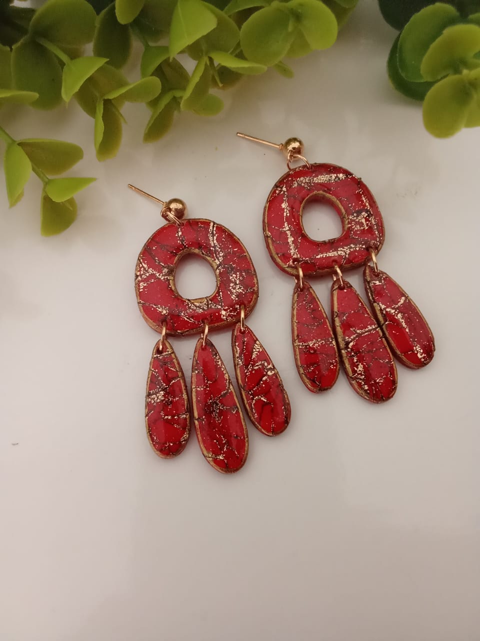 Handmade Polymer Clay Earring Red Dangle Statement Gift ideas