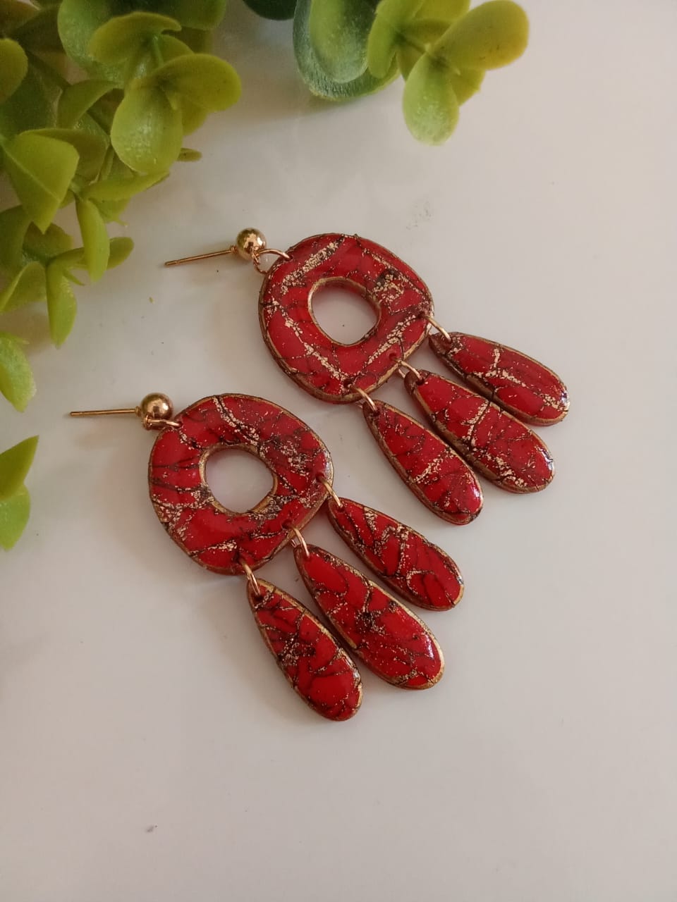 Handmade Polymer Clay Earring Red Dangle Statement Gift ideas