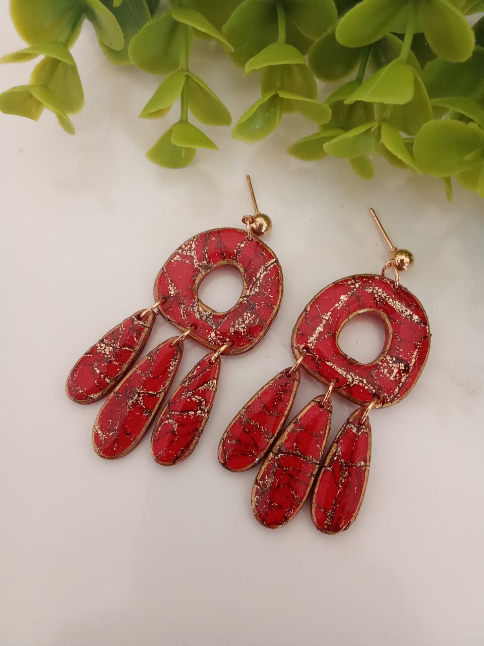 Handmade Polymer Clay Earring Red Dangle Statement Gift ideas