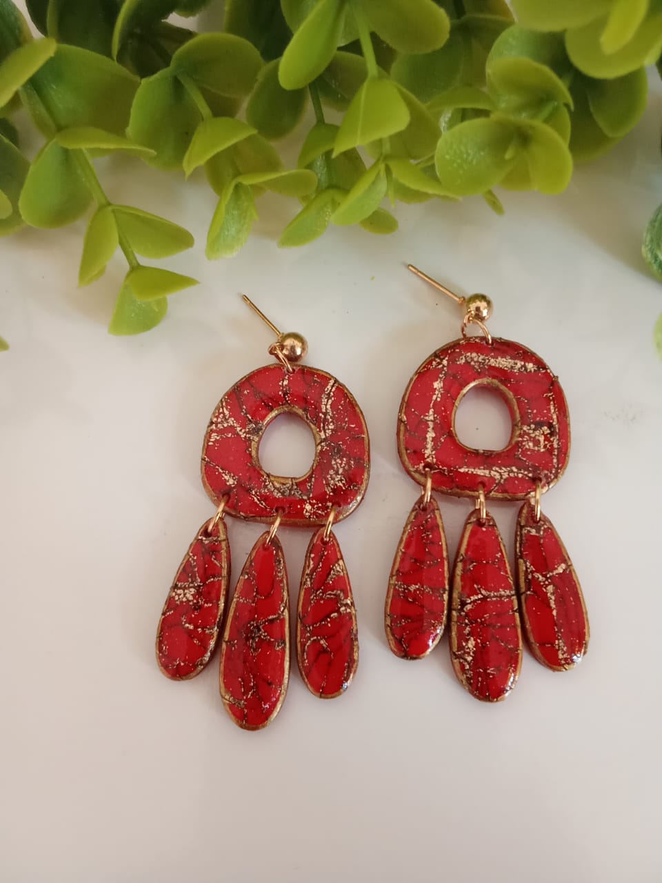 Handmade Polymer Clay Earring Red Dangle Statement Gift ideas