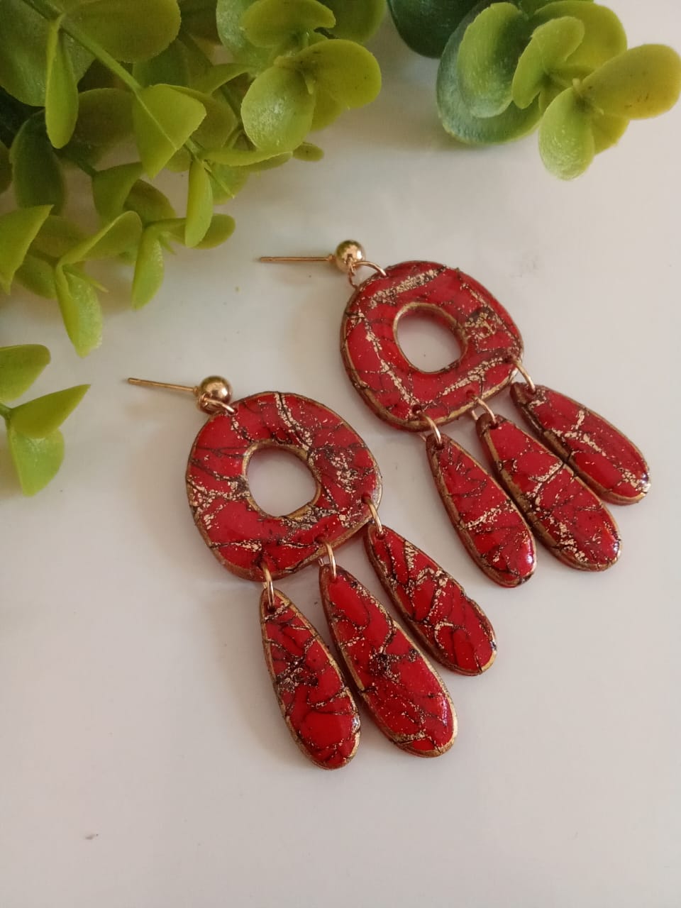 Handmade Polymer Clay Earring Red Dangle Statement Gift ideas